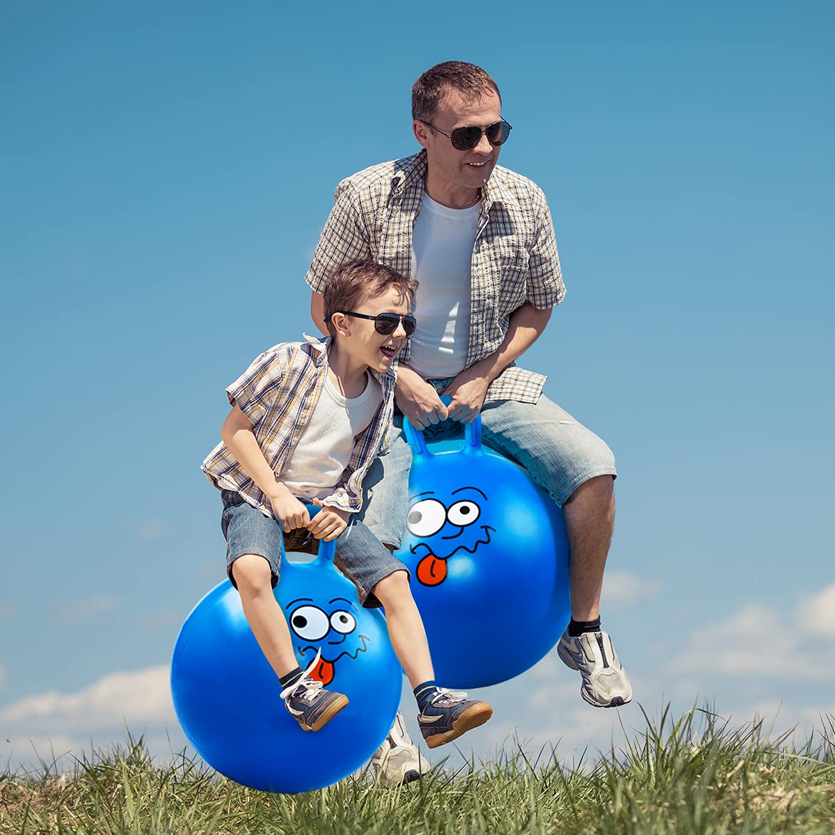 U&C Planet Jumping Ball Hopper Ball 22 inches Bouncy Ball with Handle for Kids Age 7-12 Sit and Bounce Hopping Ball with Pump