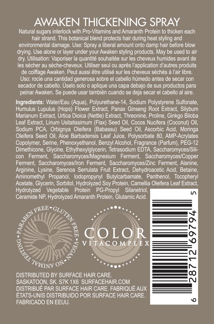 Surface Hair Awaken Thickening Spray, Pre-Style Conditioning and Protection, 4 Fl. Oz.