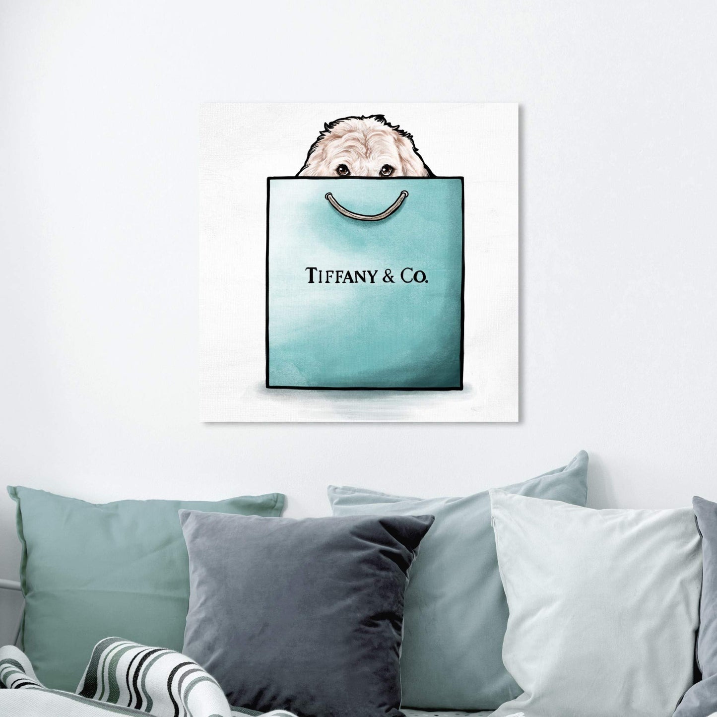 The Oliver Gal Artist Co. Fashion and Glam Wall Art Canvas Prints 'Shop and Peek Buddy' Home Décor 24" x 24" Blue, White