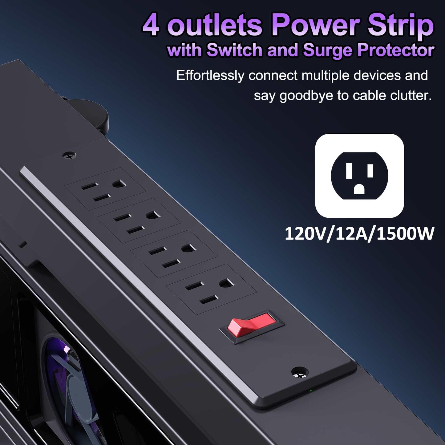 Hovadova Computer Tower Stand with Charging Station, Cooler Fan and Light, Adjustable PC Stand for Floor, Mobile CPU Stand with 4 Caster Wheels, Under Desk CPU Holder Fits Most PC Tower
