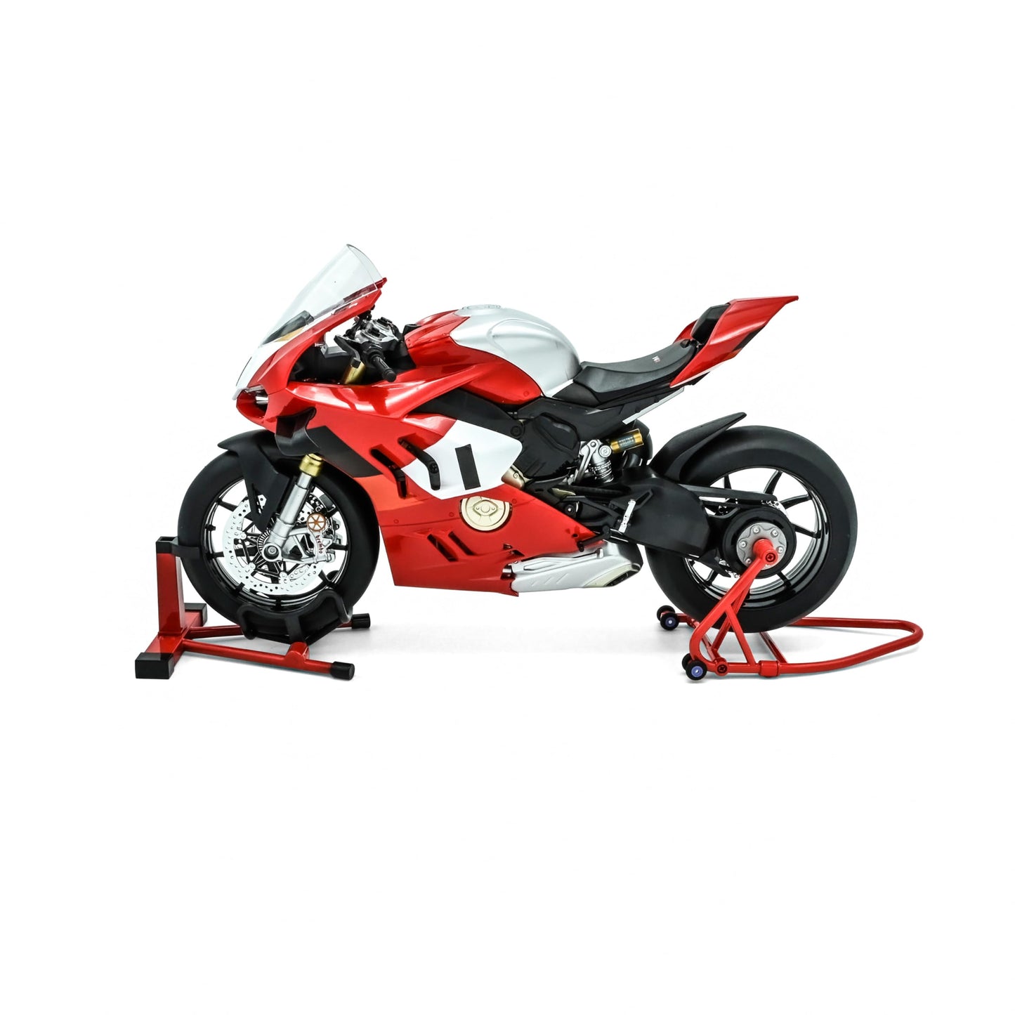 NIKOLATOY 1/6 Alloy Motorcycle Model Accessory Set, Red Stand, Creative Desktop Display and Collectible Gift (V4R)
