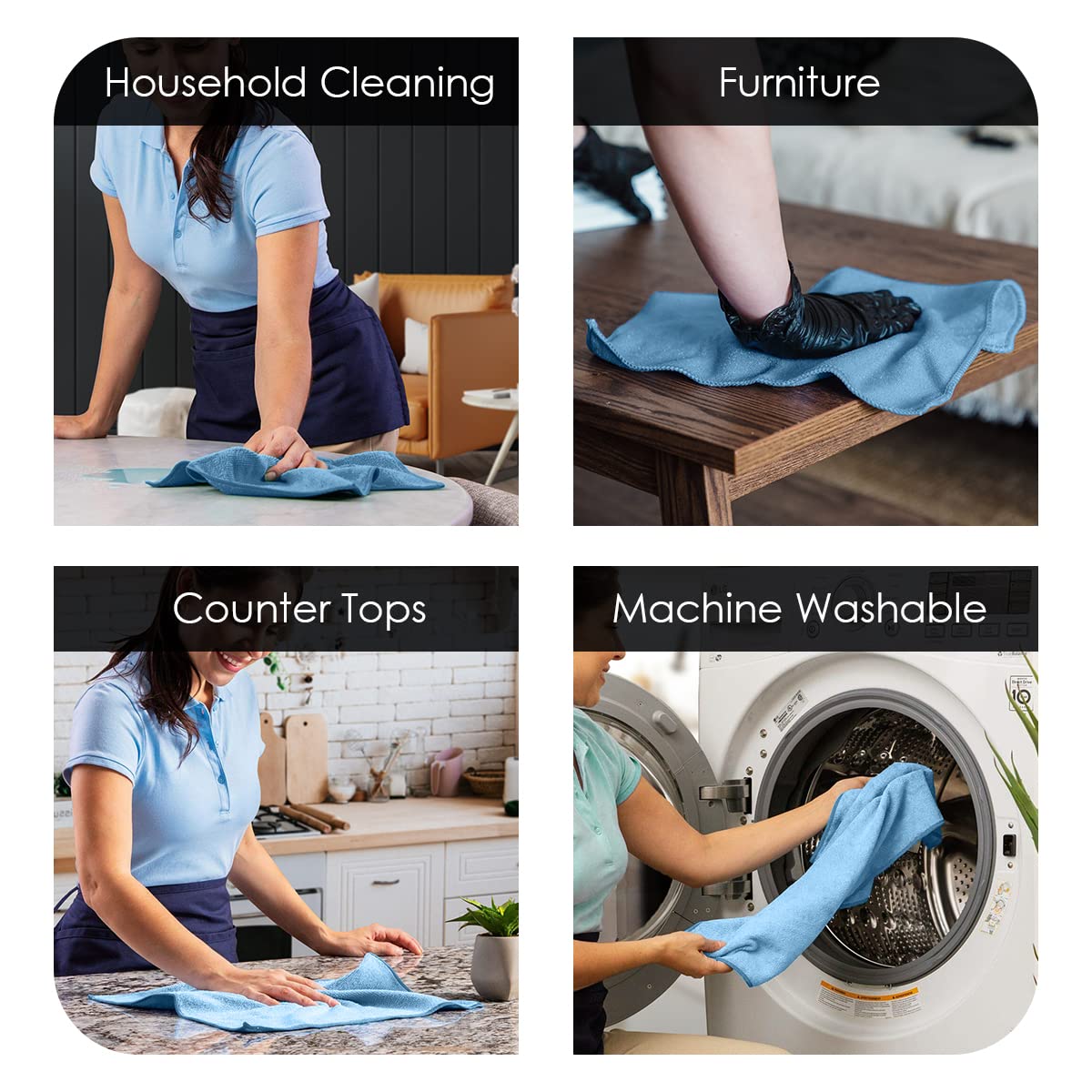 Avalon Towels Microfiber Cleaning Cloths (Value Pack of 36) Size 16" x 16", Highly Absorbent Cleaning Rags, Lint Free Cleaning Towels, Reusable and Washable, Microfiber Towels for Cars (Blue)