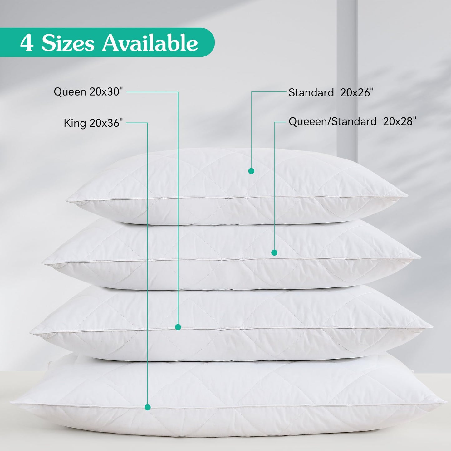 Three Geese Pack of 2 White Goose Feather Pillows King Size- Soft 600 Thread Count 100% Cotton, Medium Firm,Soft Support,White Solid