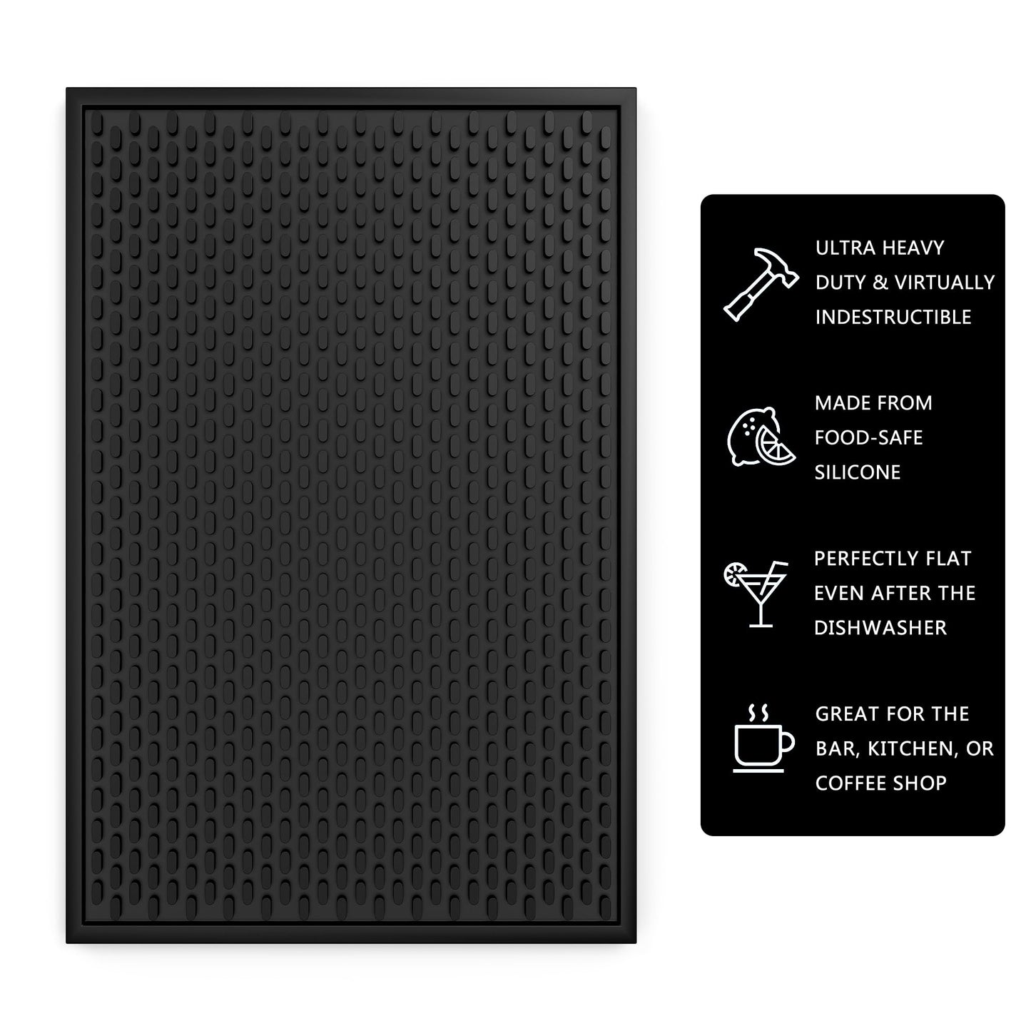 AXIESO 2 Pack Silicone Bar Mat - 1/2 Inch Thick Heat-Resistant and Food Safe Drip Mat - Spill Mats for Counter Top - Kitchen Service Mat, Coffee Bar, Restaurant - Drying Mat - 18 x 12 Inches