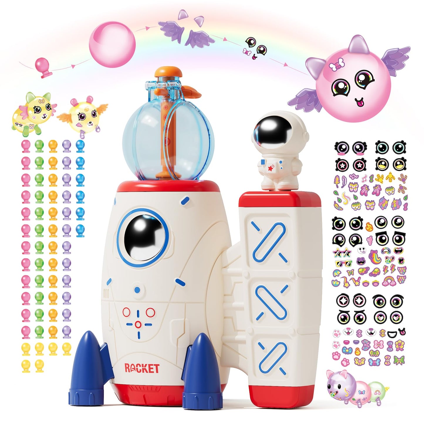 DIY Space Magic Balloon Craft Kit, Sticker Decorated Balloons Toy for Kids, Rocket Air Pump Fun with Balloon Monster Pals, DIY Creative Activity, Birthday Gifts for Girls Boys Ages 3+