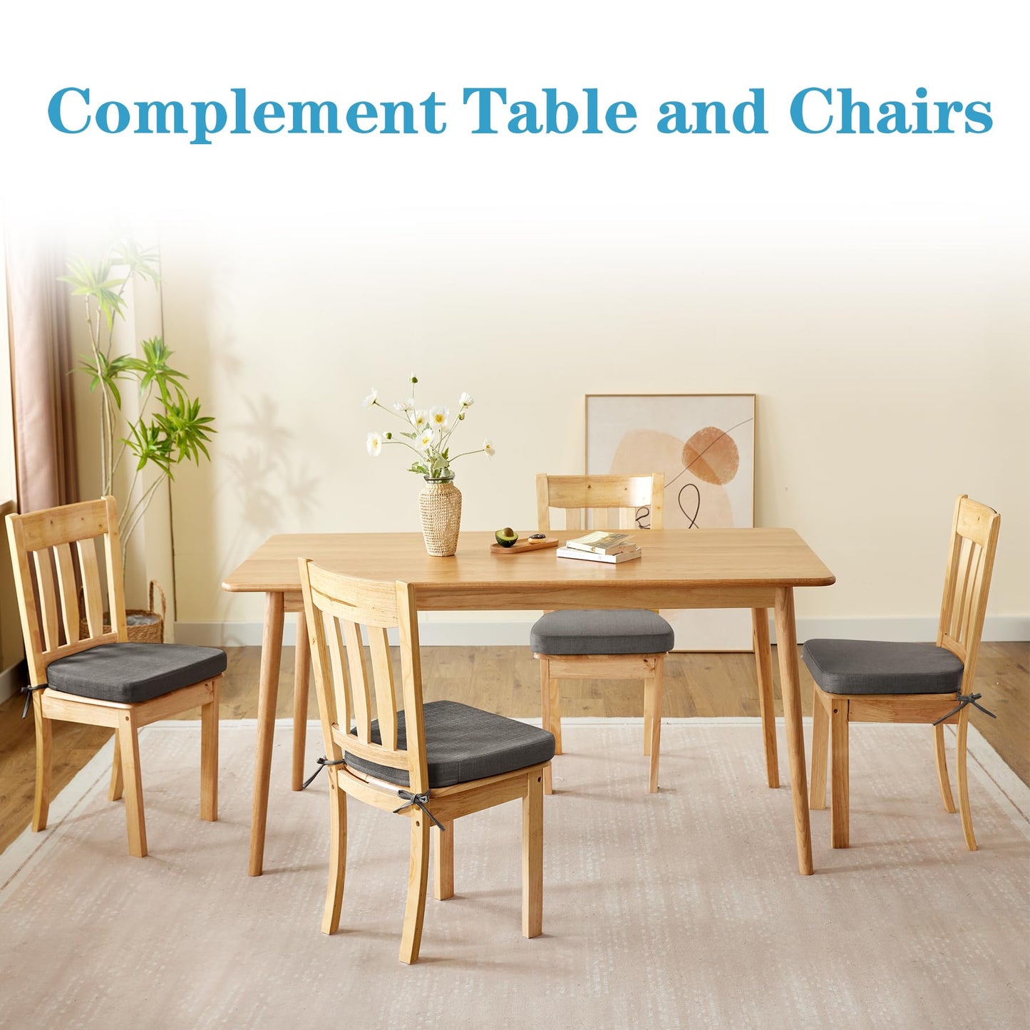 IASEAHK Chair Cushions for Dining Chairs Set of 6, Non Slip Kitchen Chair Pads, 17" x 16" x 2", Indoor Dining Chair Cushions with Ties, Seat Cushion for Kitchen Chairs, Chair Pads, Dark Grey