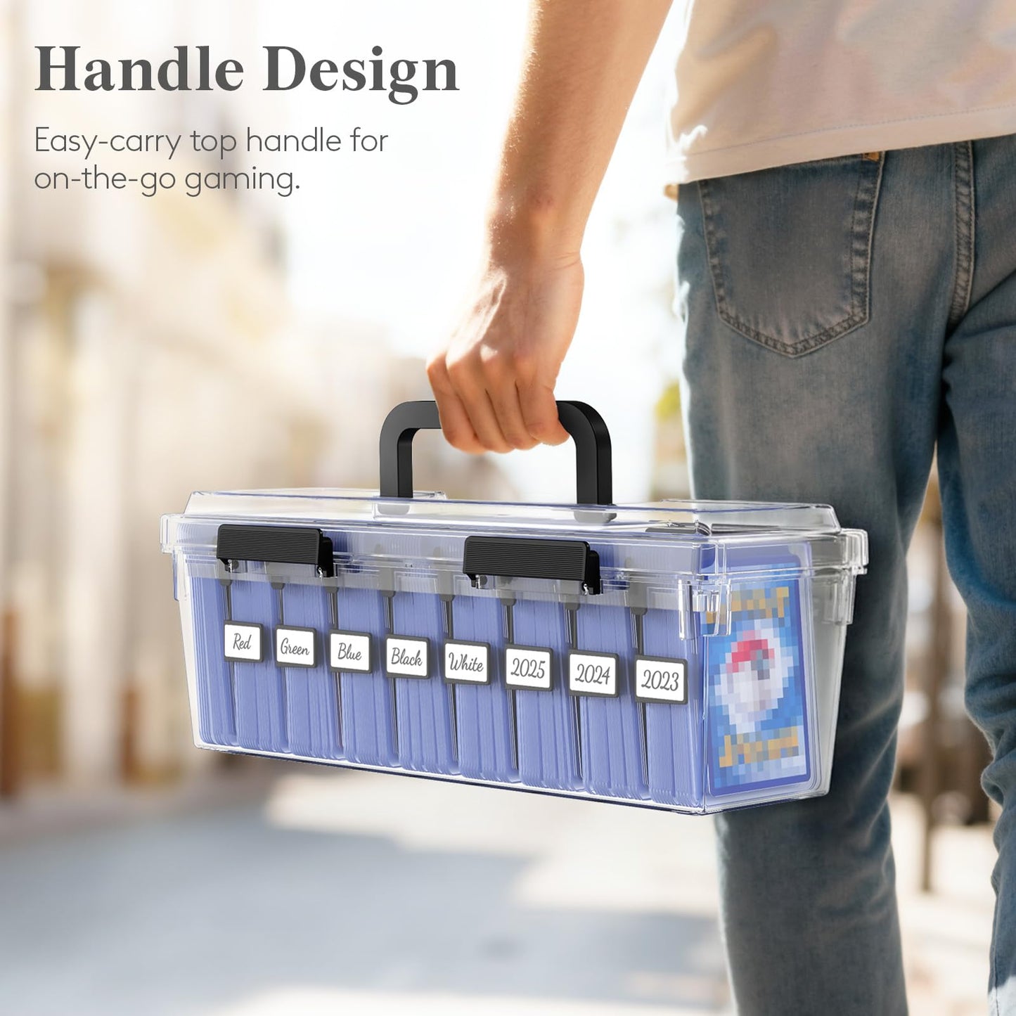 Lifewit Trading Card Storage Box fit for Toploader, Stackable Reinforced Latch Case with 8 Adjustable Dividers, Writable Labels, Organizer for MTG TCG Sports Baseball Bulk Cards, 4 PCS