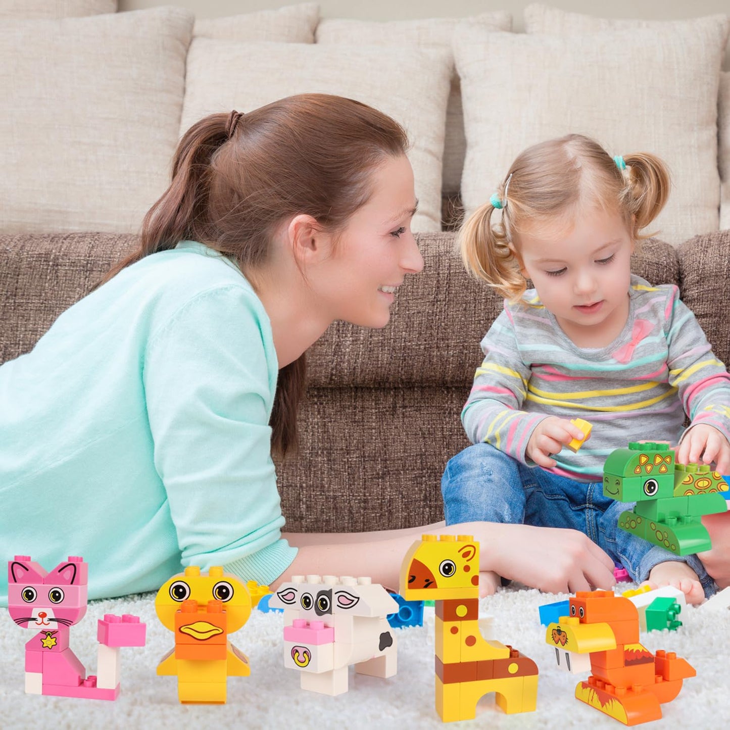 Animal Building Blocks Set, 122 Pieces with Storage Box for Kids Ages 3-4-5-6, Creative Educational Toys for Boys and Girls