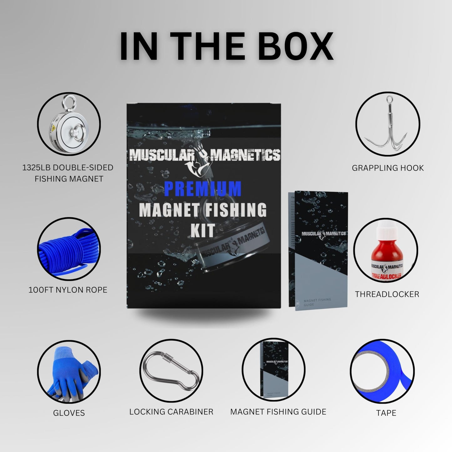 1325 lbs Large Magnet Fishing Kit | Complete Double Sided Fishing Magnet | Includes Strong Neodymium N52 Magnets, Durable 100ft Rope, Grappling Hook + More | Outdoor Treasure Hunting & Metal Detecting
