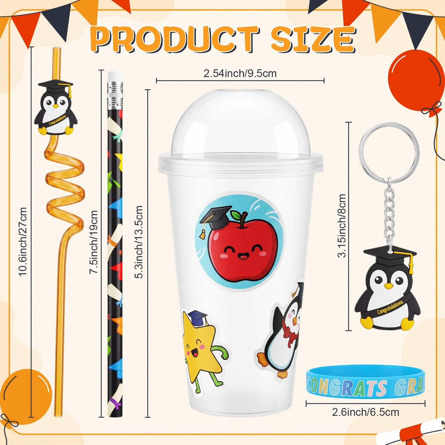 Funnymoom 194 Pcs Graduation Party Favors Class of 2026 Cup Fillers Congrats Grad Keychain Pencil Silicone Bracelet for End of Year Gift from Teacher Rewards Bingo Game Prizes, 24 Sets(Animal)