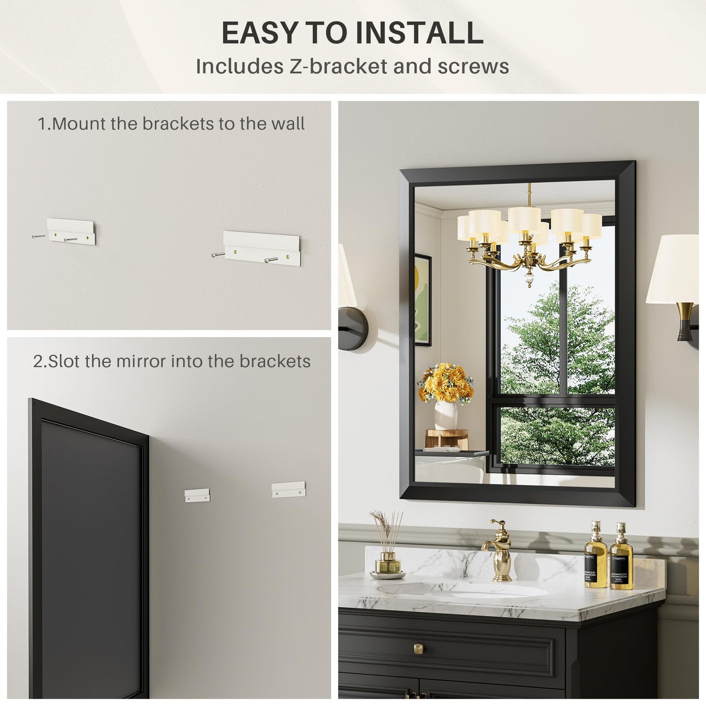 Briivue 22x30 Inch Black Bathroom Mirror for Wall, Thick Metal Framed Rectangle Mirrors for Over Sink, Bedroom, Living Room, Entryway, Anti-Rust, HD Tempered Glass