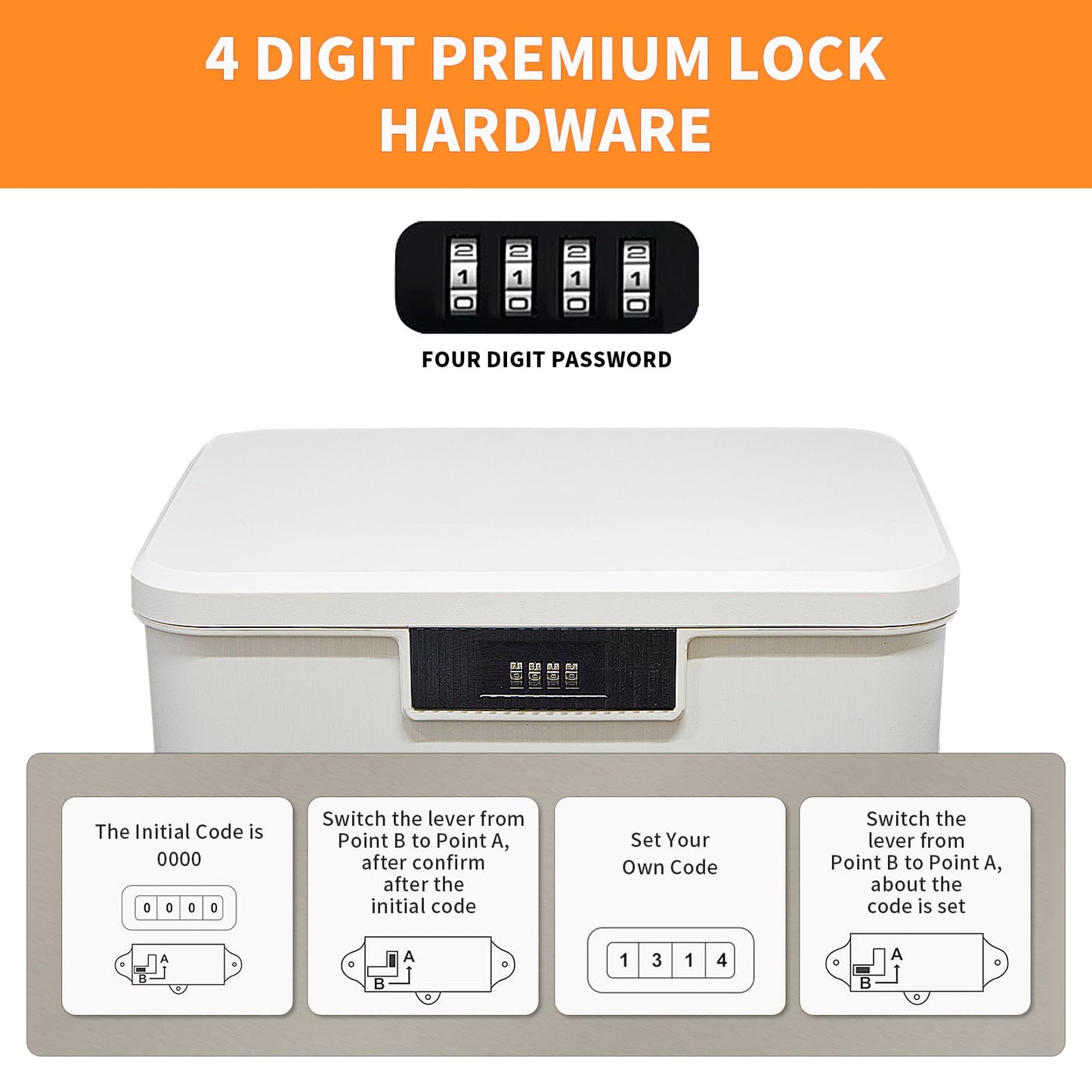 Qiveno Lockable Storage Container Bin, 4.2 Gallon Capacity Organizer Box with Combination Lock, Heavy Duty Plastic Trunk, Usable As Item Organizer Or Office File Storage(White)