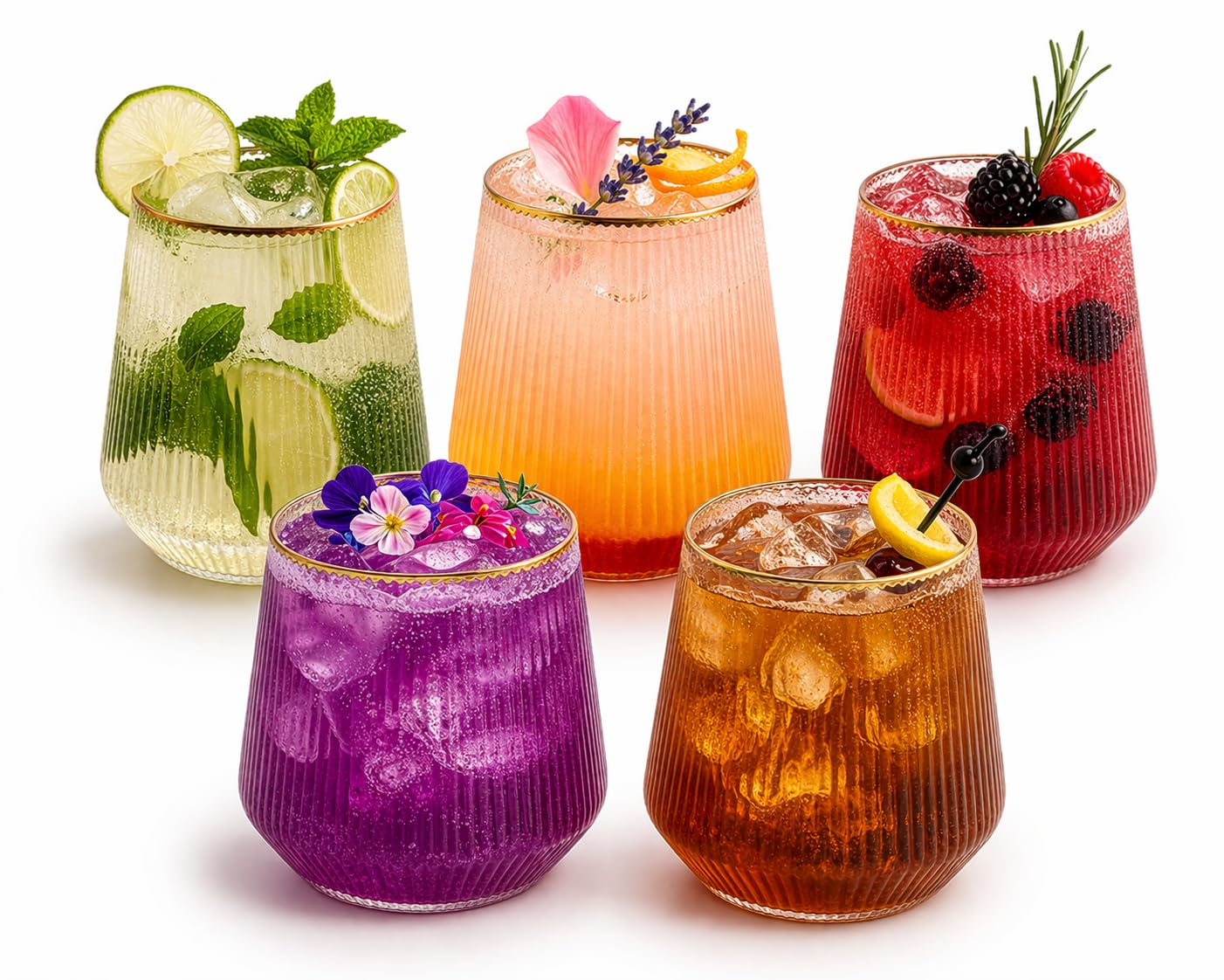 Oojami 40 Pack 14 oz Origami Ripple Stemless Ribbed Plastic Wine Glasses, Disposable Unbreakable BPA-Free Cocktail Cups for Fancy Parties, Weddings, Indoor Outdoor Champagne, Whiskey, Mimosa, Gold Rim