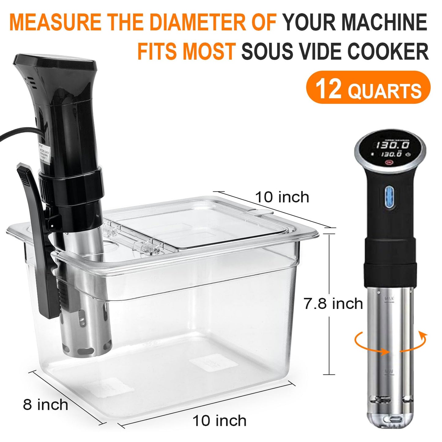 HOMENOTE Sous Vide Container 12 Quart with Universal Collapsible Hinged Lid,Complete Sous Vide Accessories Kit BPA Free,Compatible with Anova and Most Sous Vide Cookers（With Rack and Sleeve）