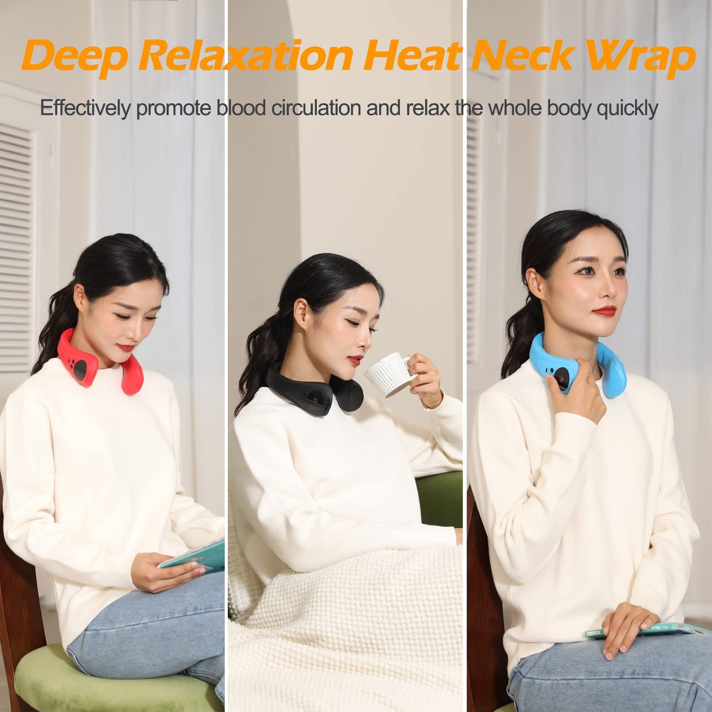 JODNO Portable Neck Warmer Rechargeable, Soft Leather Cordless Neck Heater Wrap Graphene Heated Scarf with 12 Heat Levels, Hand Warmers Electric Heating Pad for Pain Relief, Warm Gifts for Women Men