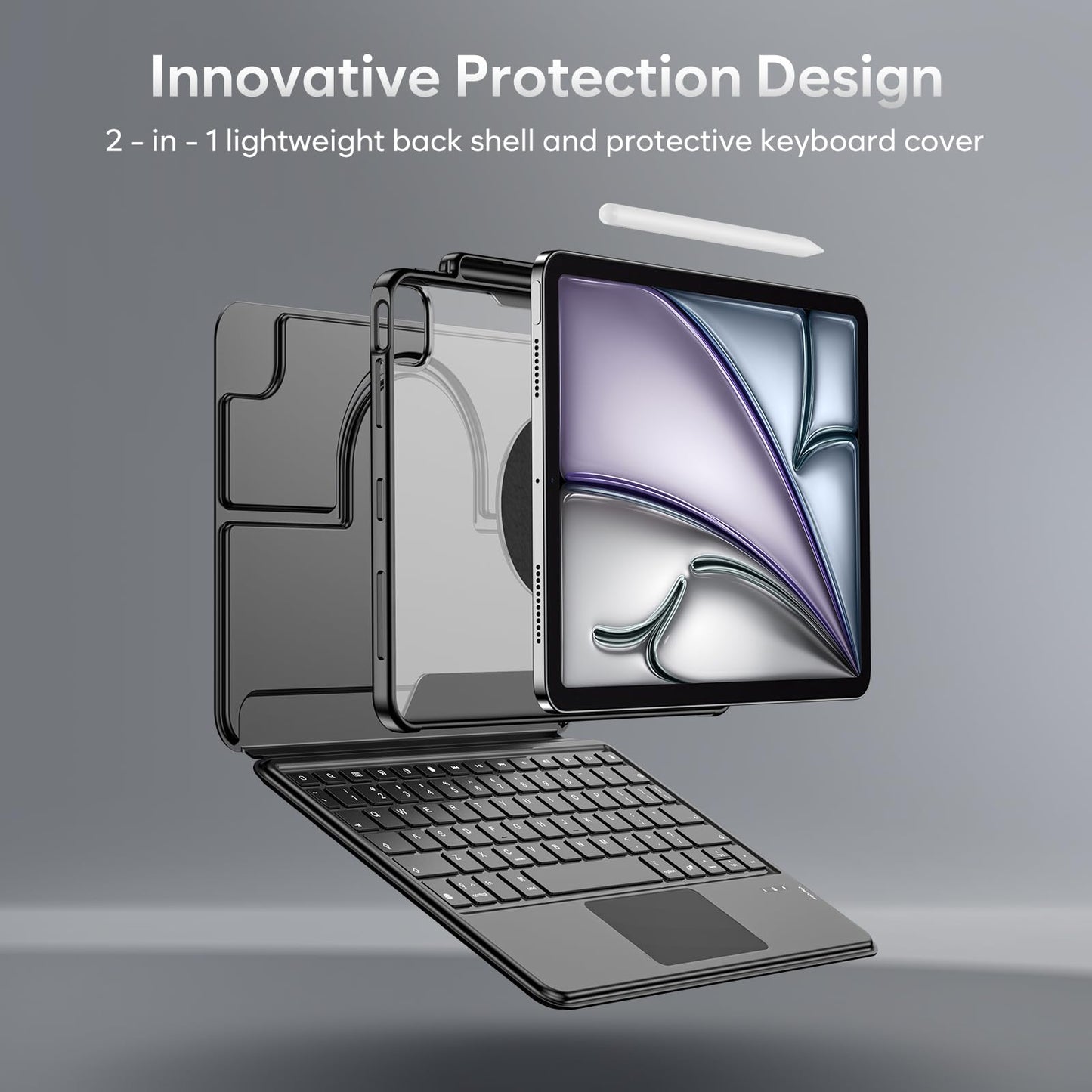 ProCase for iPad Air 11 inch (M3/M2) 2025/2024 Case with Keyboard; iPad Air 5/4th Gen 10.9" & iPad Pro 11 inch 4th/3rd/2nd/1st Gen Magnetic Detachable Protective Cover with Touchpad & Pencil Holder