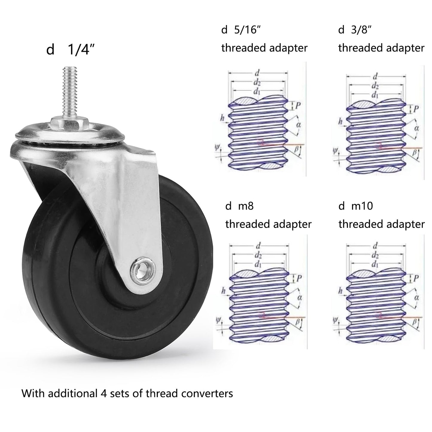 Caster Wheels for Organization & Storage Shelving, Set of 4, Casters for Metal Shelf Organizer, Replace Wire Rack Shelf Clothing Rack Leveling Feet or Plastic Wheel
