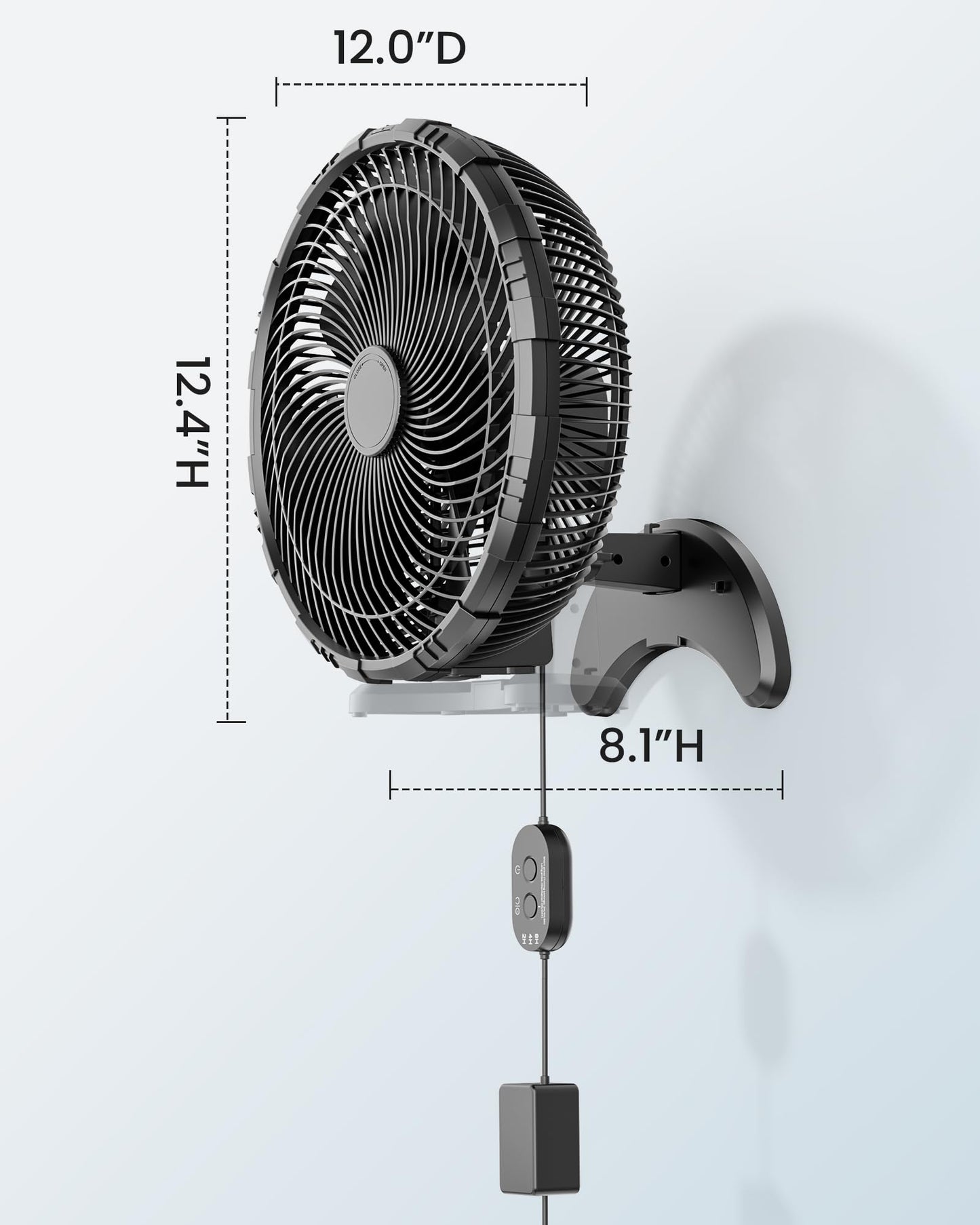 Koonie 12 Inch Wall Mount Fan, Quiet Wall Fan with Timer, 9.8ft Wired Remote, 80° Oscillation, 100° Adjustable, 3 Speeds High Velocity for RV Bedroom Kitchen Office Garage
