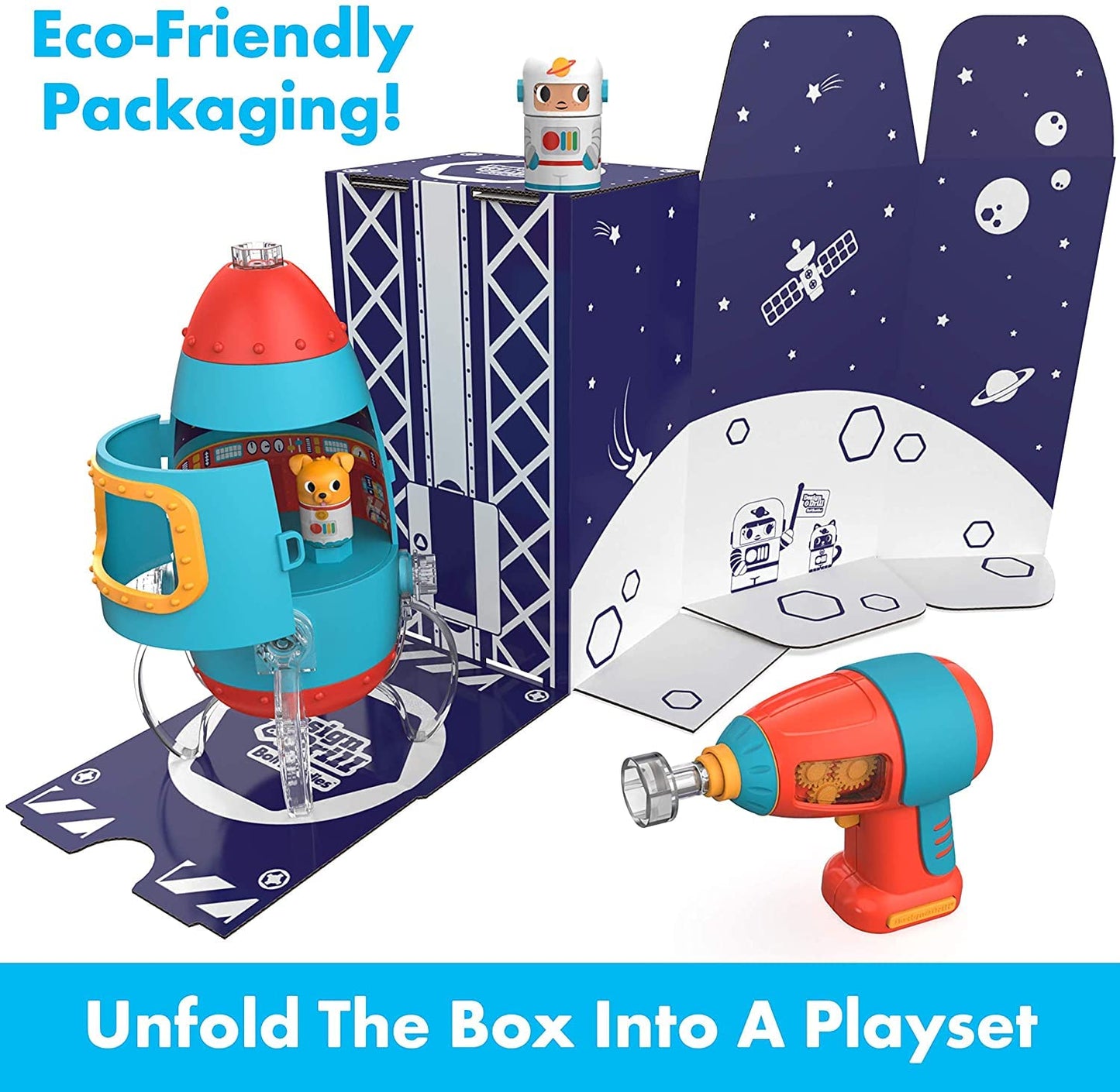 Educational Insights Design & Drill Bolt Buddies Rocket - Construction Toys & Toddler Tools, Kids Tool Set with Real Electric Drill Toy, Take Apart STEM Set, Building Kits and Gifts for Ages 3+