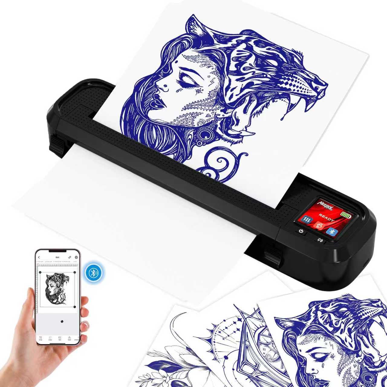 Neebol Tattoo Stencil Printer with LED Screen, Wireless Tattoo Printer Machine, 10pcs Stencil Paper, Bluetooth Portable Tattoo Machine for Artists & Beginners, Compatible with Smartphone & PC