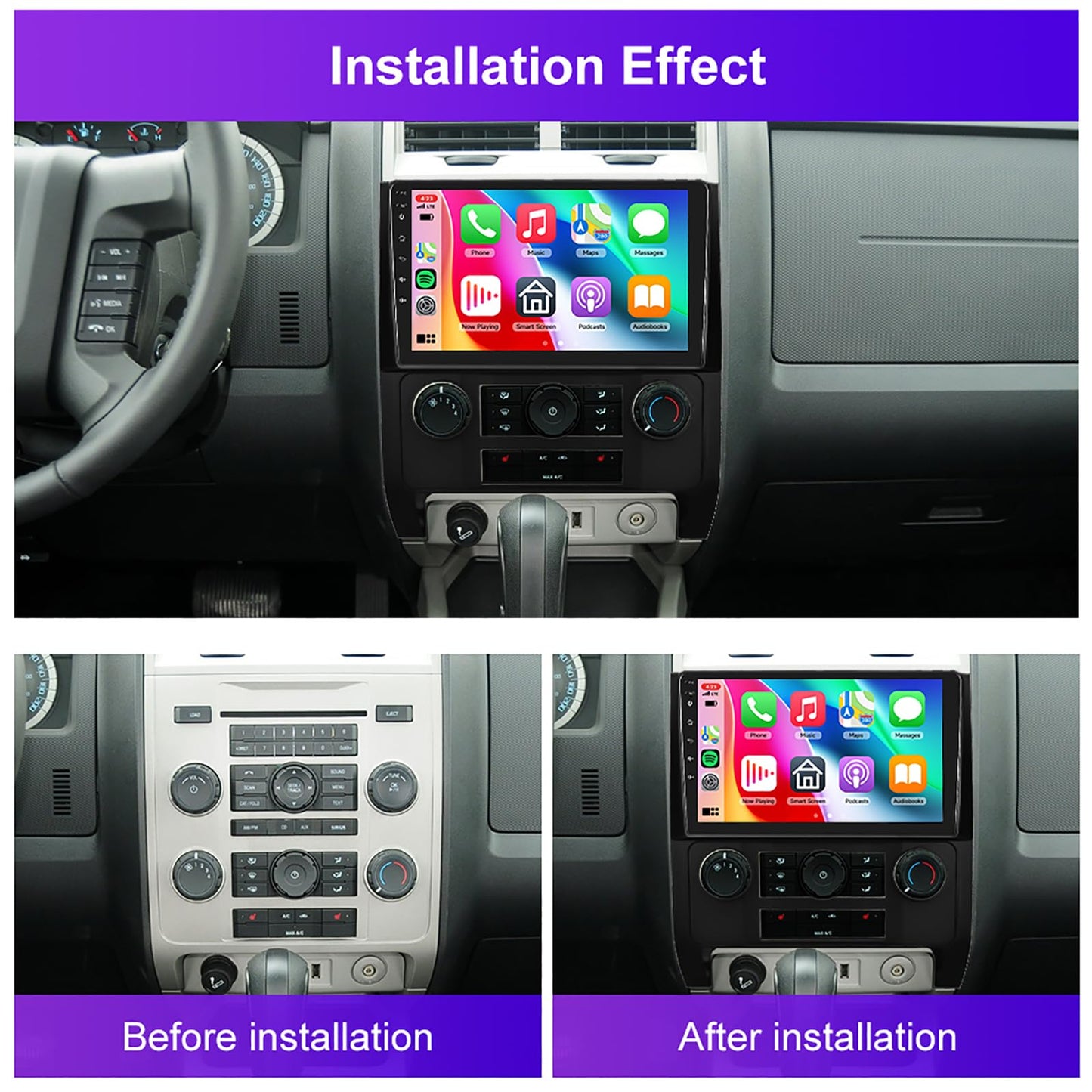 2G+32G Car Radio for Ford Escape 2007-2012/Mazda Tribute 2007-2012, Rimoody Android 13 Car Stereo Carplay Android auto 9 Inch Touch Screen GPS Navigation WiFi HiFi Bluetooth FM + Backup Camera