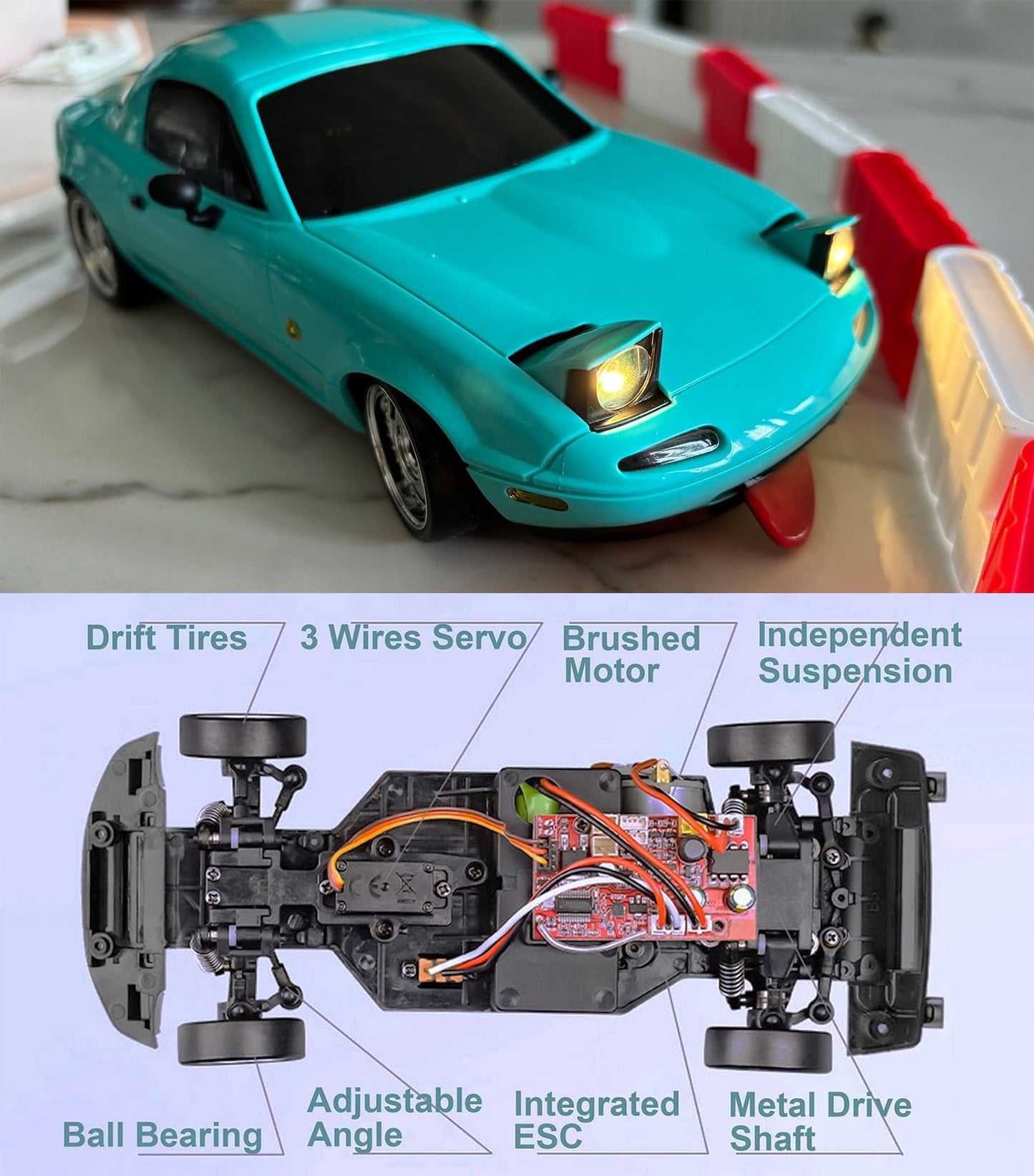 HLSFWDRIVE RC Drift Car 1/18 Scale LDRC Drift Car with Gyro Hobby RC Car for Adult RWD Drifting 2.4 GHz Gyroscope Proportional Throttle Steering Metal Drive Shafts Blinking Headlights LD1804