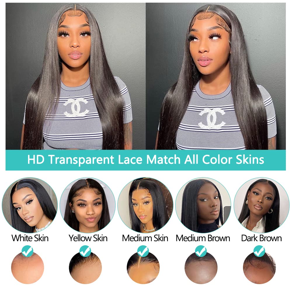 Panse Hair Lace Front Wigs Human Hair Straight 13x4 HD Transparent Lace Frontal Human Hair Wigs Pre Plucked with Baby Hair 180% Density (22inch)