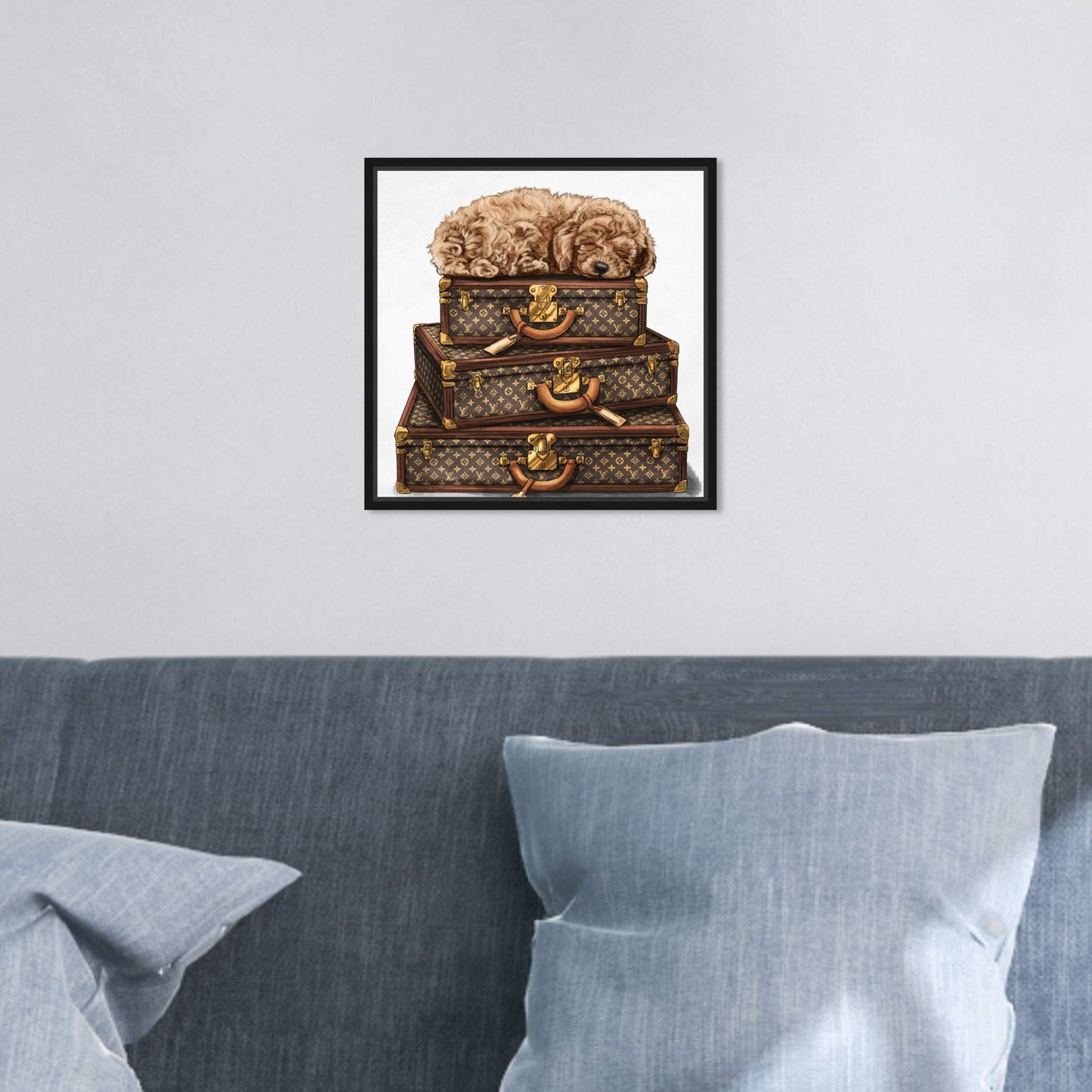 The Oliver Gal Artist Co. Fashion and Glam Framed Wall Art Canvas Prints 'Sleeping Poodle' Travel Essentials Home Décor, 12 in x 12 in, Brown, White