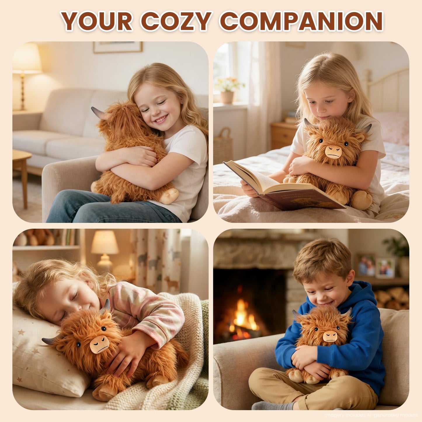 SuzziPals Heatable Coolable Weighted Highland Cow Stuffed Animal, Microwavable Stuffed Animals Peirod Heating Pad for Cramps, Cuddly Soft Plushies for Warmth & Companion, Highland Cow Gifts for Women