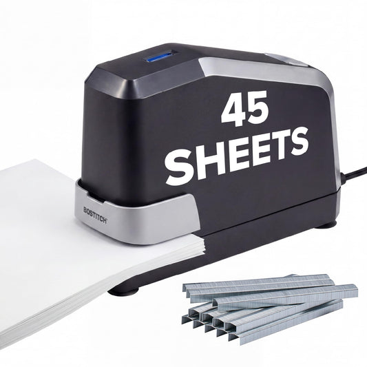 Bostitch Office Impulse Heavy Duty Electric Stapler Value Pack, 45 Sheet Capacity, Includes 5,000 Staples & Staple Remover, No-Jam, Faster Stapling, Black