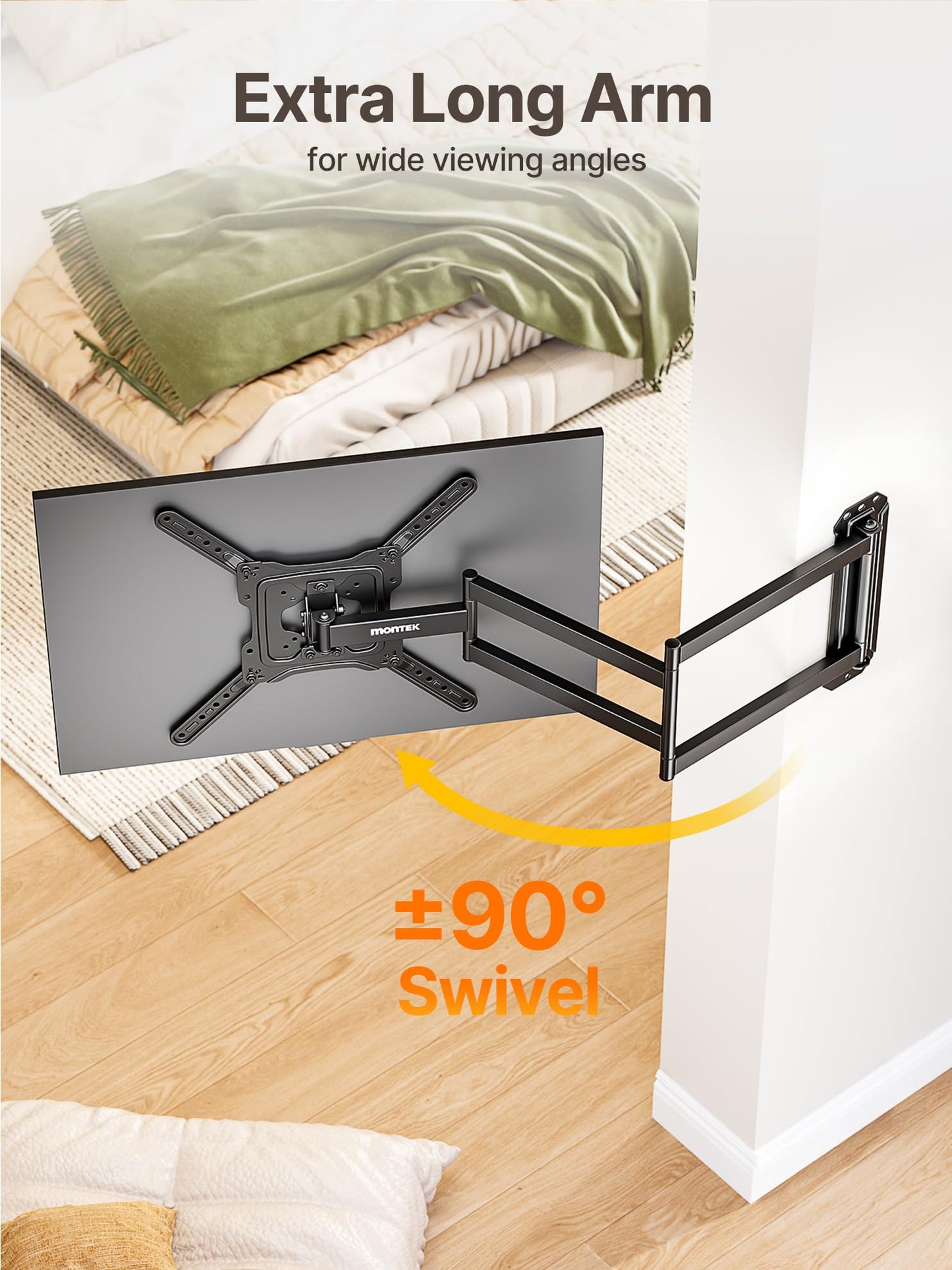monTEK Long Arm TV Wall Mount for Most 23-65 Inch TVs, 37 Inch Long Extension TV Mount Swivel and Tilt, Full Motion Wall Mount Tv Bracket Fit Max VESA 400 x 400mm, Up to 77 lbs
