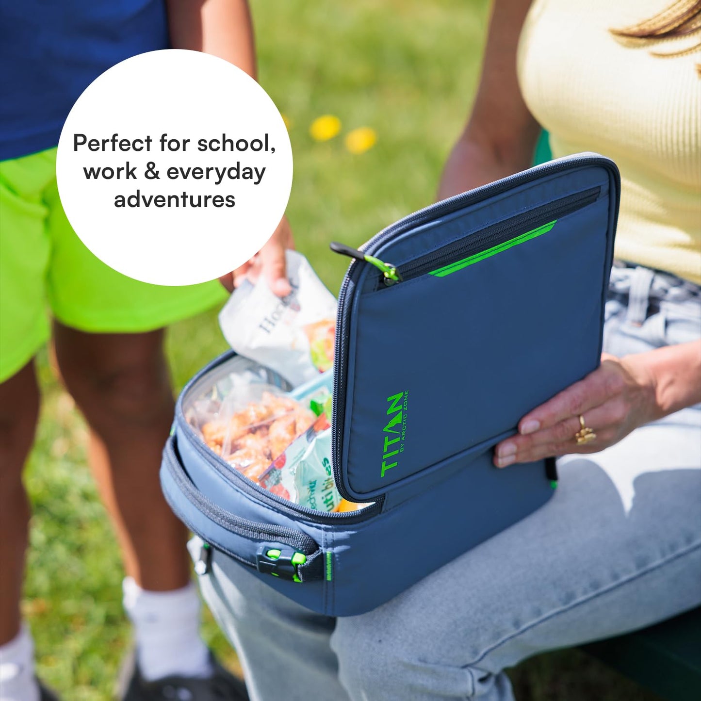 Titan by Arctic Zone Fridge Cold Lunch Box with 2 Gel Ice Packs, Small Insulated Cooler Bag with Leak Proof Lining for School and Work, Nightfall