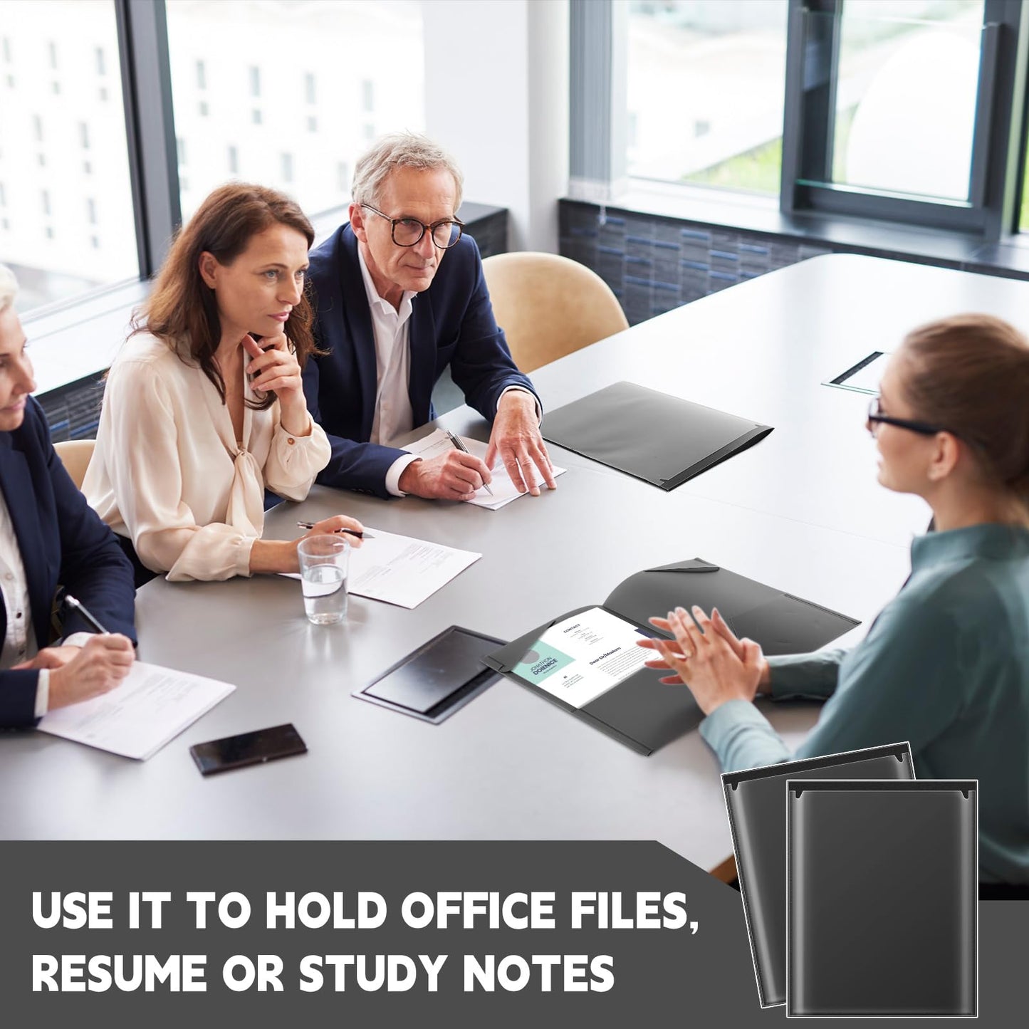 Henoyso 36 Pack Black Plastic Folders with Clear Front Pockets Heavy Duty File Folders with 2 Pockets and Card Slot for Student Communication School Office Presentation Report