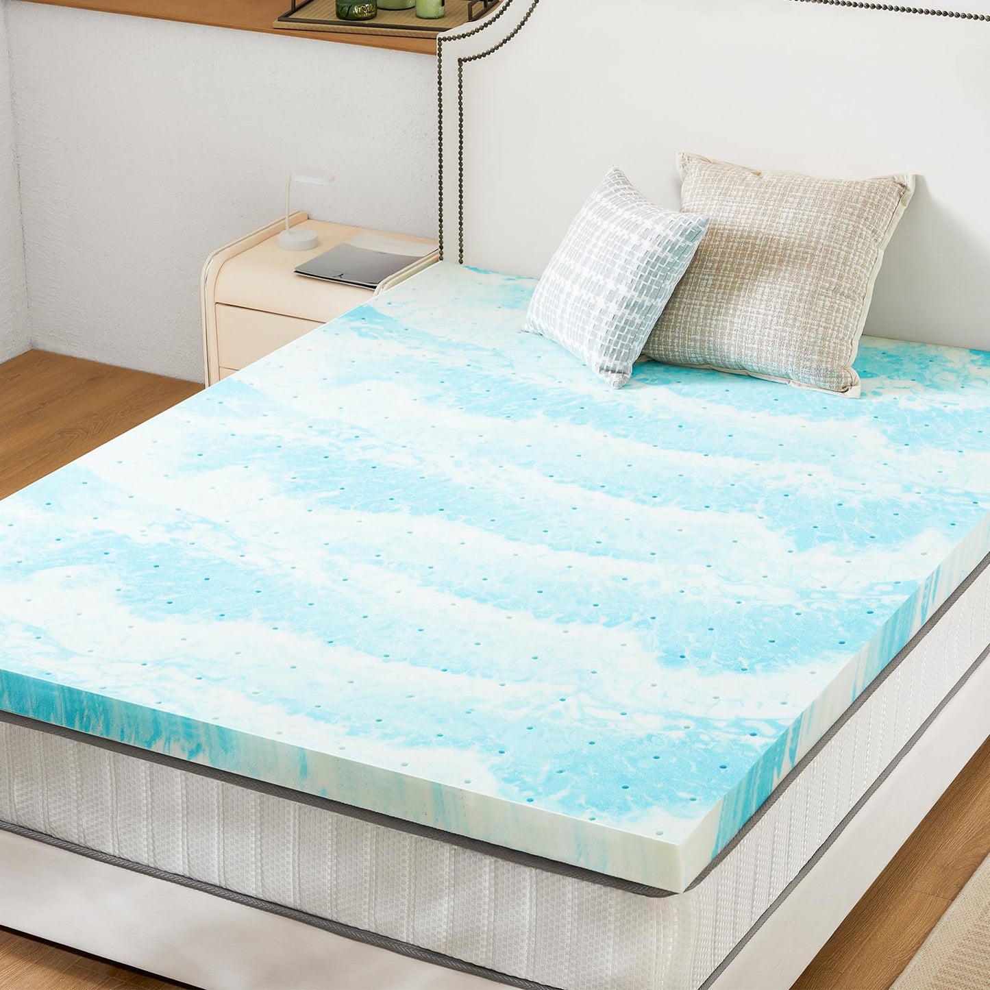 Sweetcrispy Memory Foam Mattress Topper Full, 4 Inch Thick Gel Infused Cooling Toppers Pad for Full Size Bed, Sleeper Sofa, RV, Camper, CertiPUR US Certified, Ventilated and Breathable, Blue