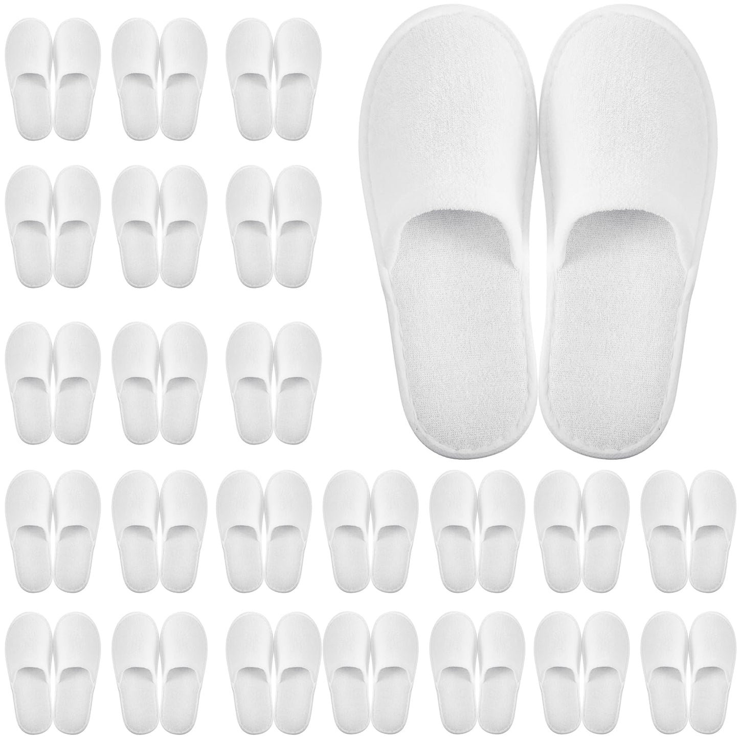 Geyoga 24 Pairs Disposable Slippers for Guests Bulk 2 Size Cotton Hotel Spa House Slippers for Graduation Wedding Party Shoeless Home Travel Individually Wrapped(White)