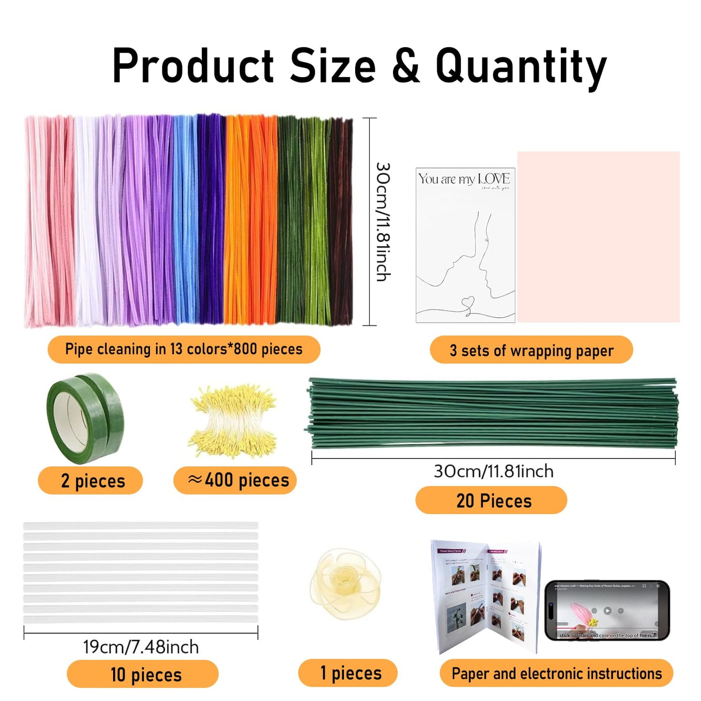 Qarrazwyi Pipe Cleaners Craft – 800+ Pcs DIY Flowers Kit with Step-by-Step Video Tutorials, Everlasting Handmade Arts and Crafts Gift for Women, Adults & Beginners