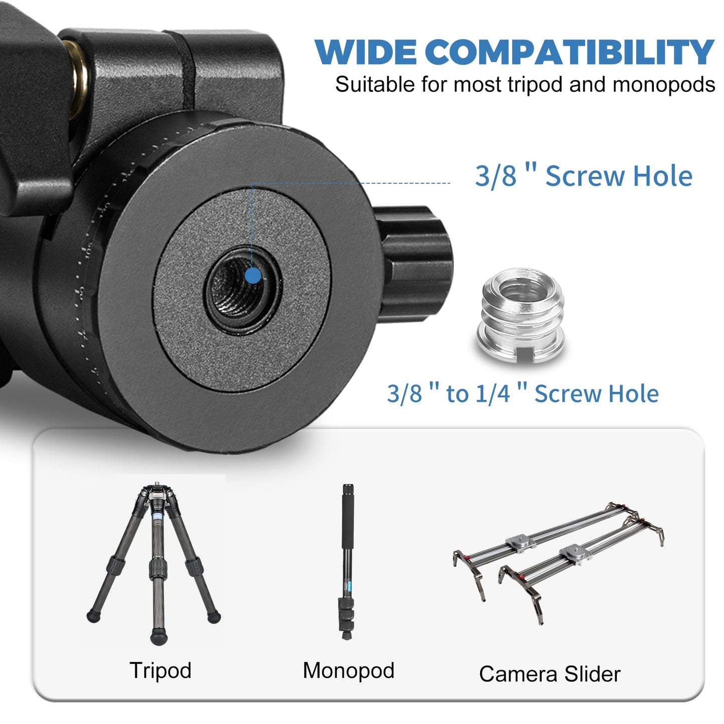 CAVIX Tripod Ball Head with 1/4" Arca Swiss Quick Release Plate Aluminium Tripod Ball Head Mount Large Ball