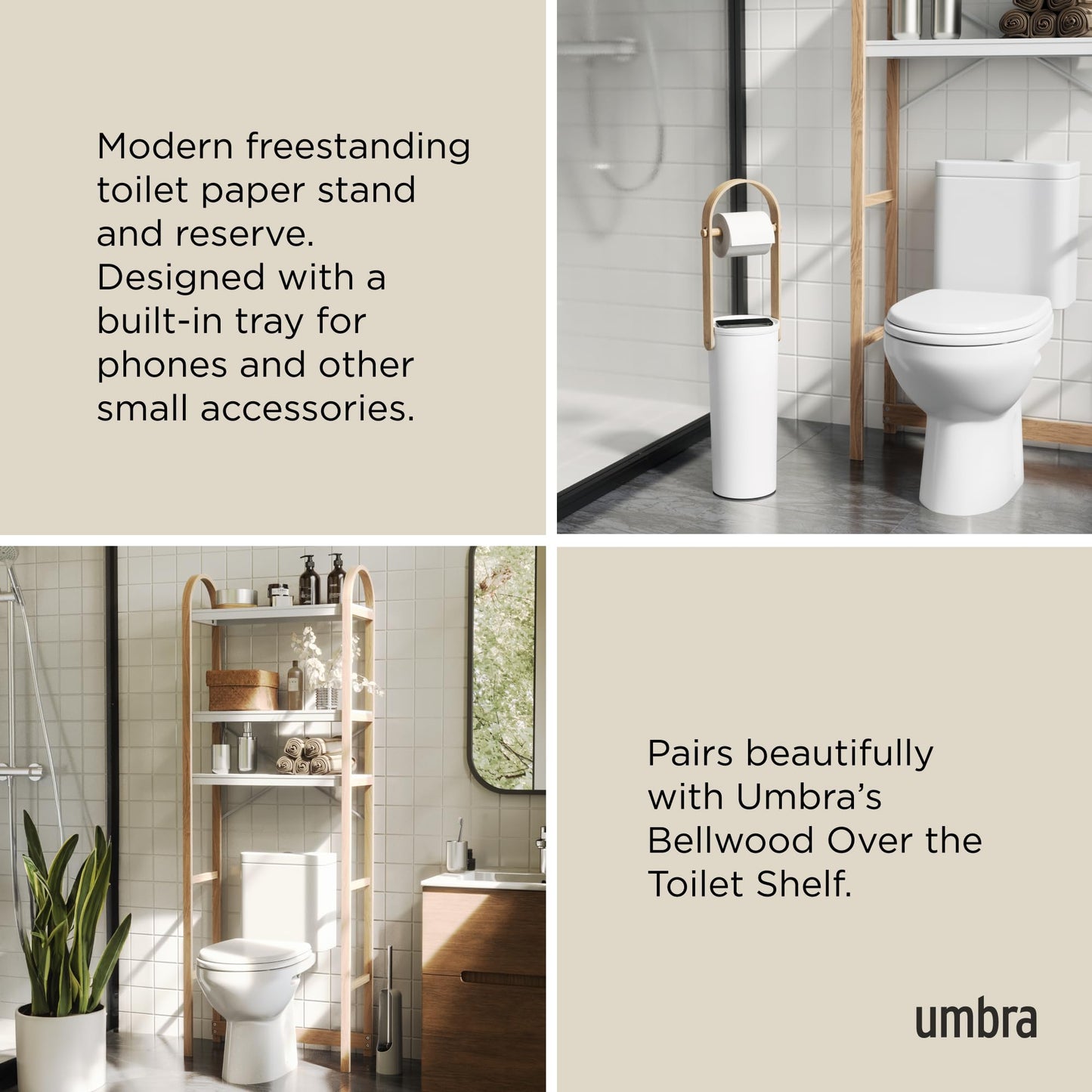 Umbra Bellwood Toilet Paper Stand Holder with Reserve Storage Compartment for 3 Rolls