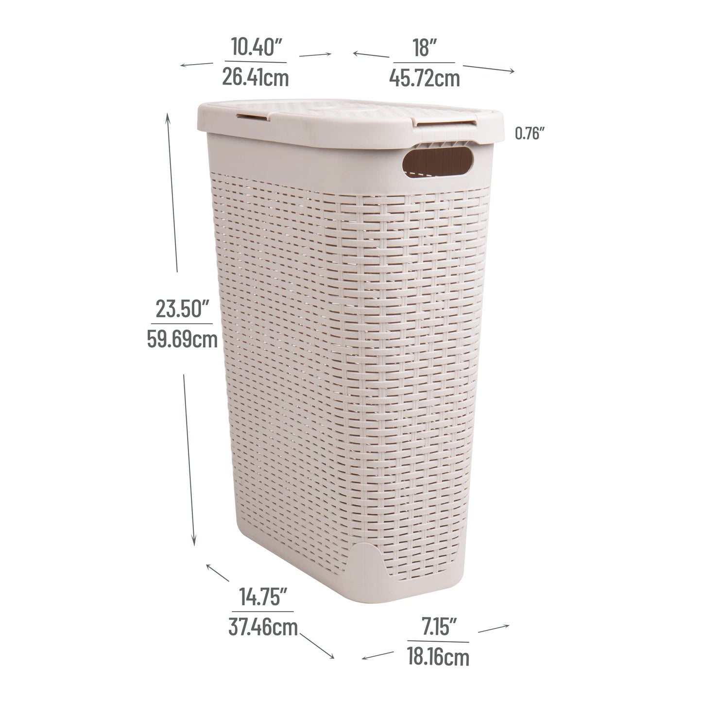 Mind Reader Slim Laundry Hamper with Lid, 40L Clothes Basket, Narrow Tapered Design with Ventilated Cutout Pattern, Plastic, Set of 2, Ivory