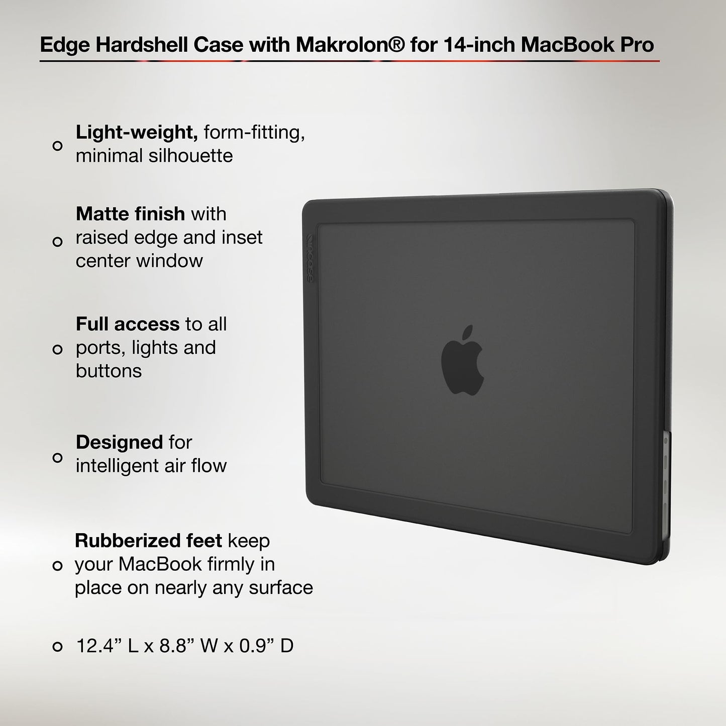 Incase Edge Hardshell with Makrolon® - MacBook Pro 14 inch Case - M5 2026, 2025-2021, M4, M3, M2, M1 - MacBook Case, Protective Hard Shell, Scratch Resistant, Rubberized Feet - Black