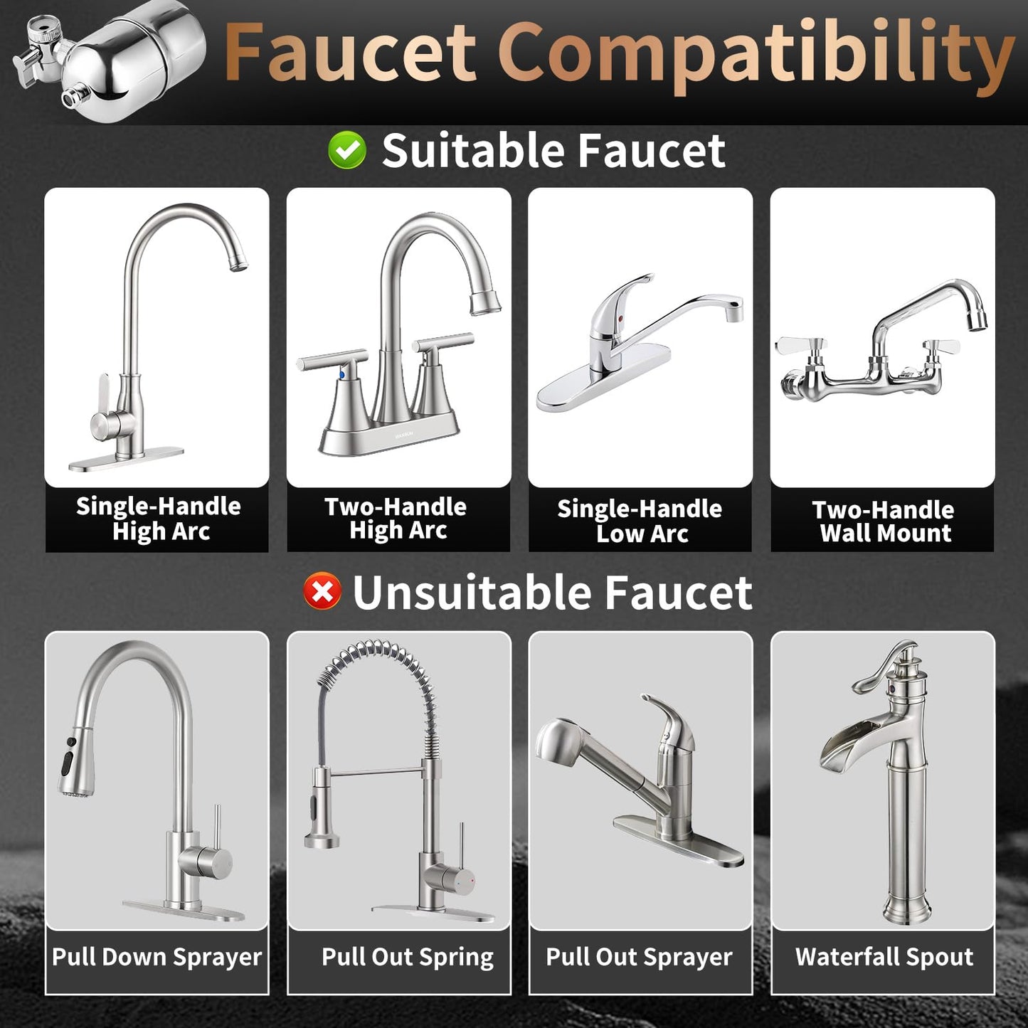 WINGSOL WINGSOL Faucet Filter Reduce Heavy Metals 99.6% Lead, Increase Water pH & Taste NSF/ANSI 42&53, 304 Stainless-Steel 220-Gallon 0.1µm Remineralize Water 5-in-1 Function WS-FM001-5in1