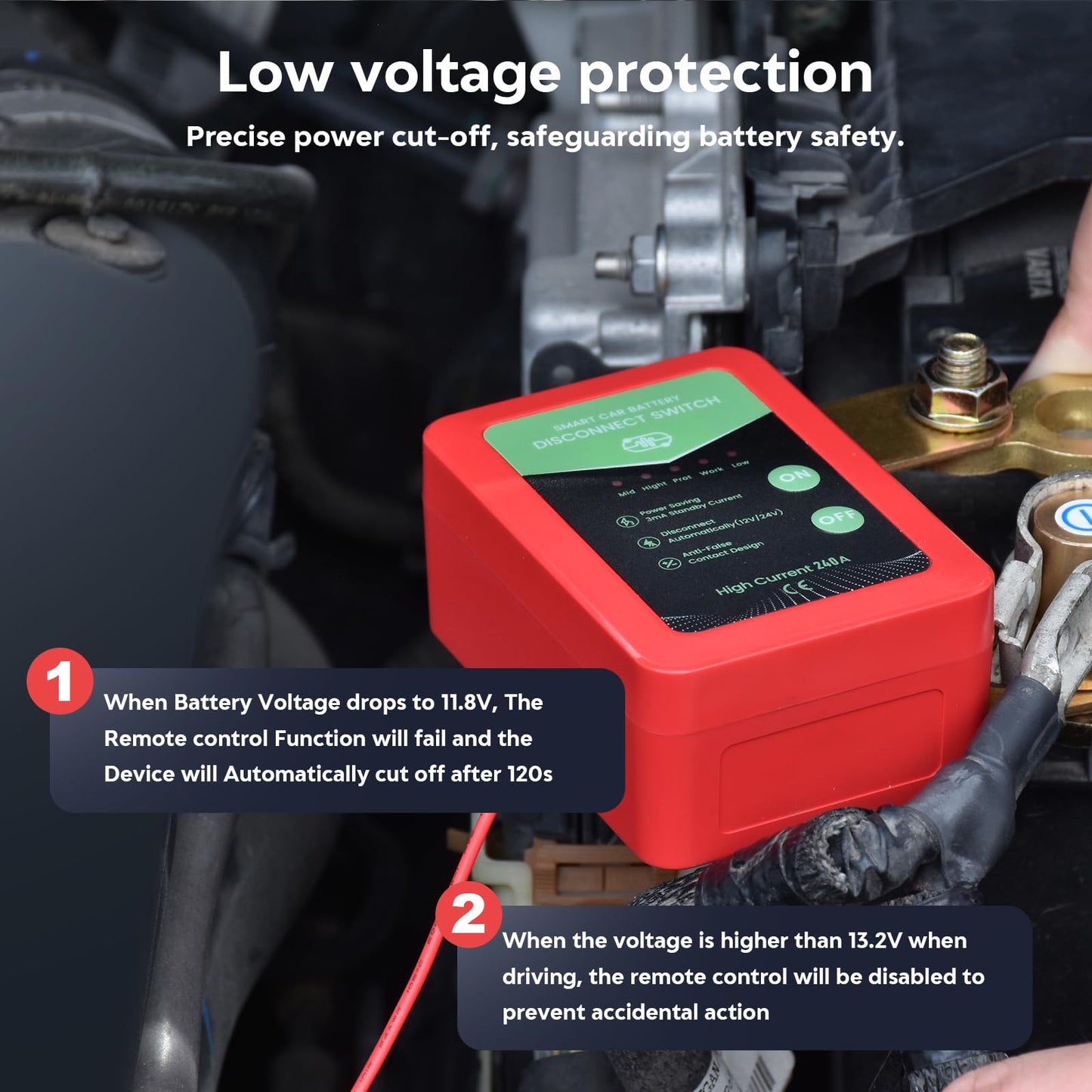 Csyibeielec Kill Switch for Car - 12V Remote Battery Disconnect Switch Smart Voltage Car Battery Kill Switch for Vehicle, RV, ATV, Truck, Boat (No LED)