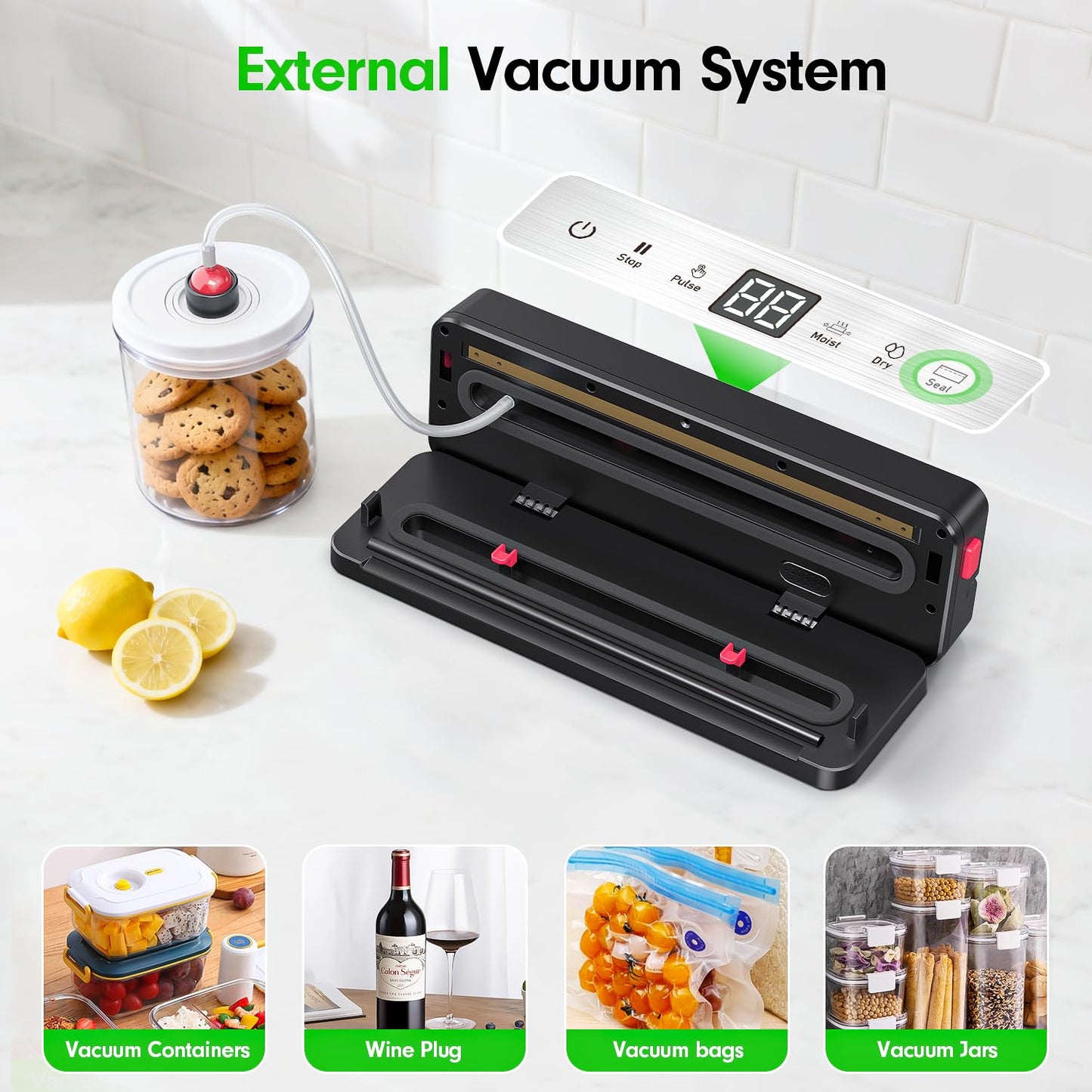 QUWRI Portable Vacuum Sealer for Food Storage: 75kPa Suction Vacuum Sealer Machine - 4000mAh Rechargeable Battery for Home Kitchens Apartments RVs & Travel - Dry & Moist Food Modes, Built-in Cutter