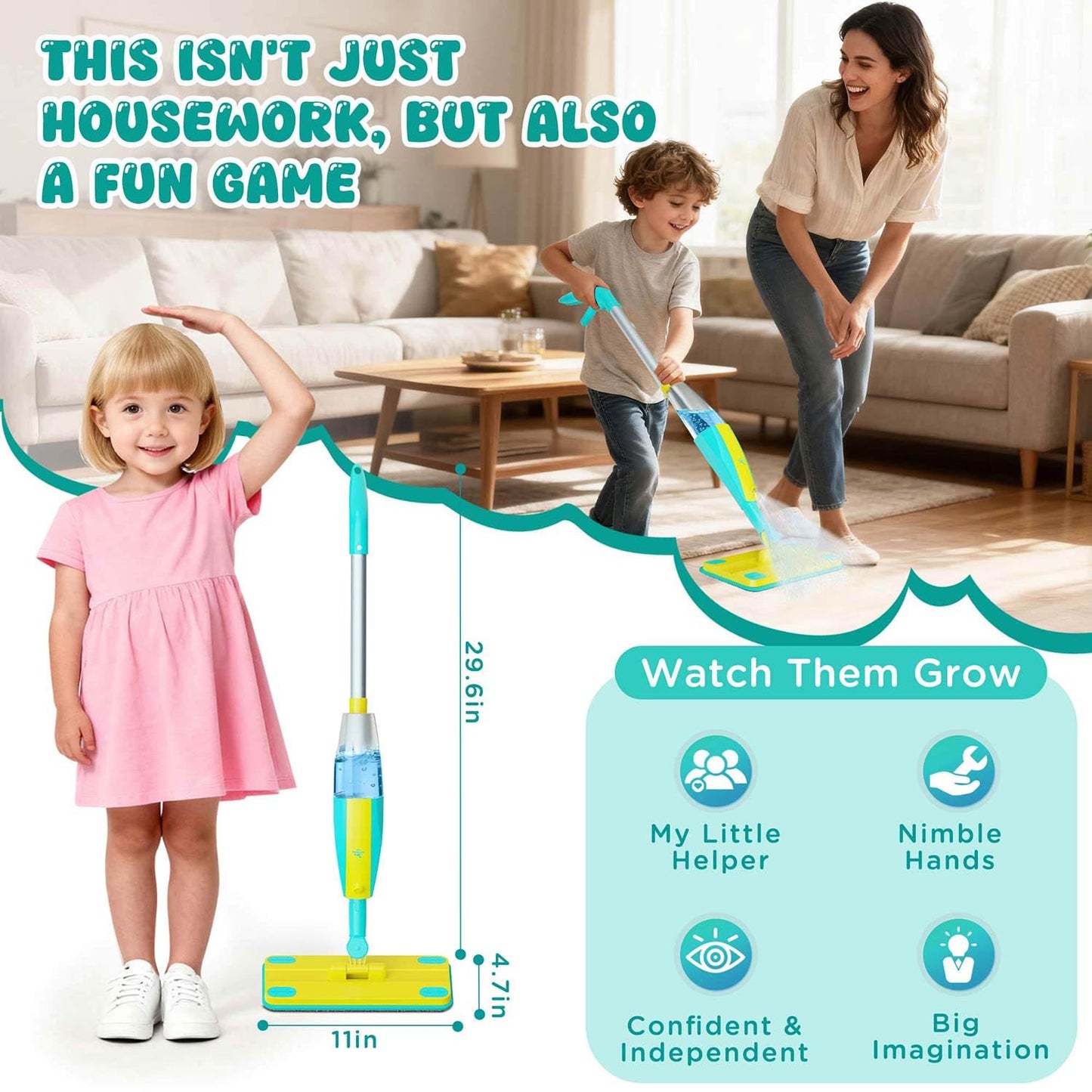 Kids Spray Mop,Toddlers Cleaning Play Sets with Real Water Sprayer,Includes Versatile A,Pretend Play Sets,Toddler Kids Cleaning Toy Set,Montessori Cleaning Set,Gifts for Boys Girls