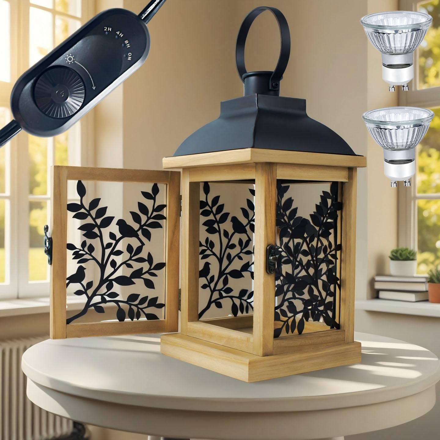 Candle Warmer Lamp with Timer Dimmer Farmhouse Lantern for Top-Down Adjustable Candle Warmer, Electric Lamp for Jar Candles with 2 Bulbs, Auto Shut Off Home Decor Gift for Women (Handmade Wood)