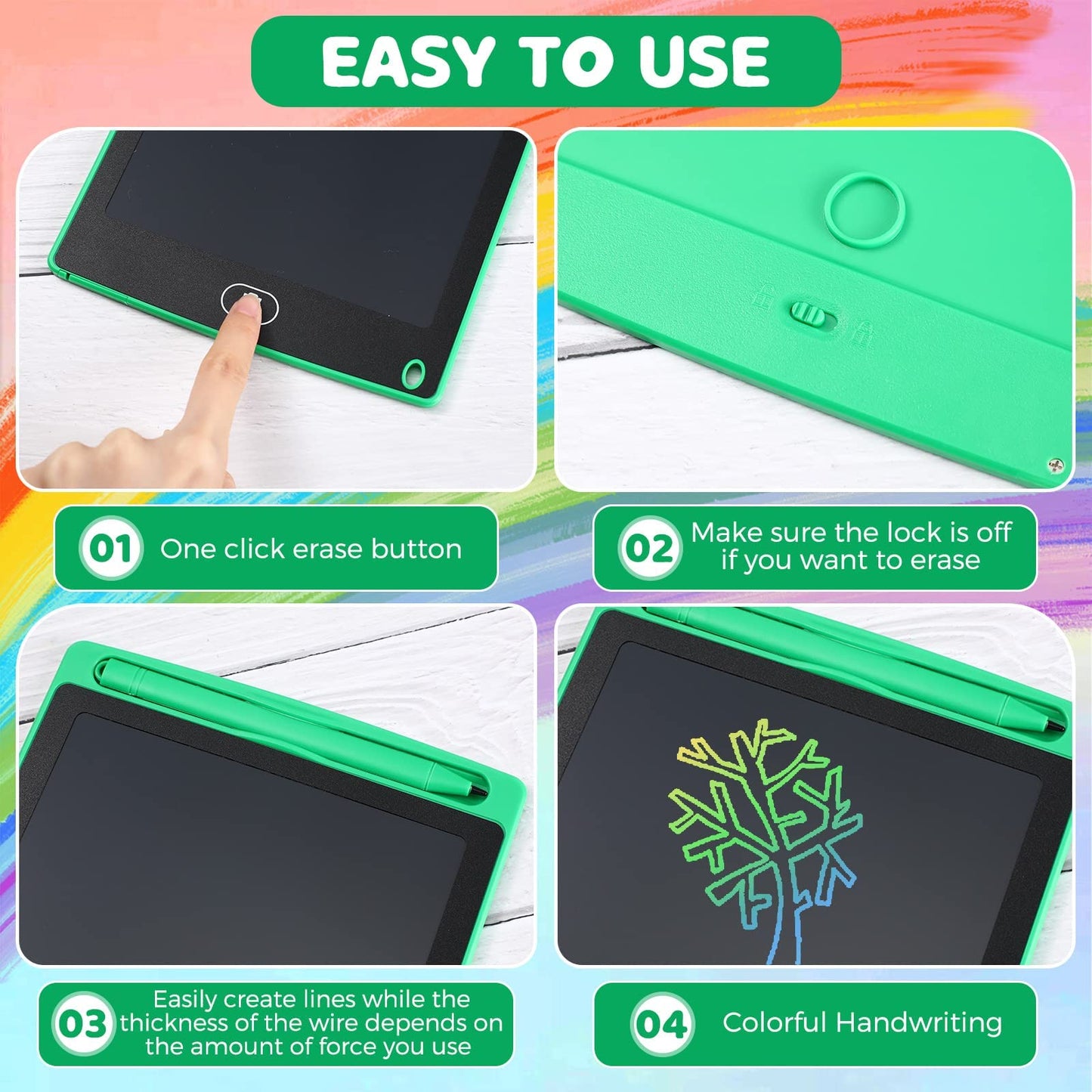 Zhehao 32 Pieces LCD Writing Tablet Doodle Board Electronic Toy 8.5 Inch Colorful Doodle Board LCD Erasable Drawing Pad Reusable Writing Pad Toys for Girls Boys(Blue, Red, Green, Pink)