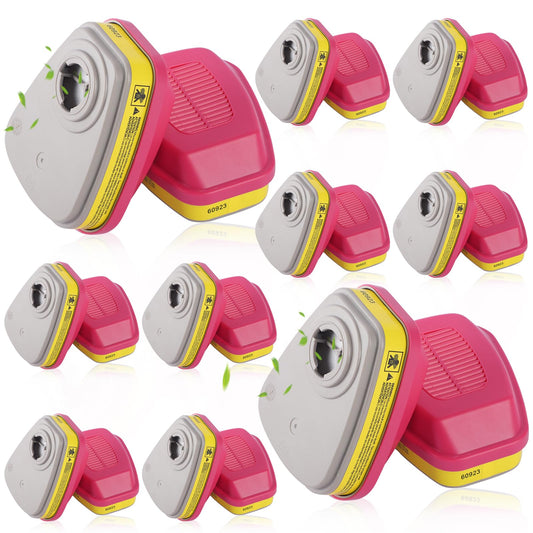10 Pair Respirator Cartridge, 60923 Filter Cartridges, Against Organic Vapors, Formaldehyde, Acid Gases, Chemical, Particulate Filter, Respirator Filters for 6200, 6502, 6800, 7502, 4008 Series