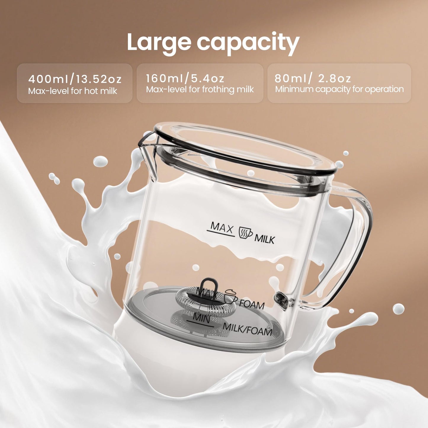 Casimhu 4-in-1 Milk Frother, Electric Milk Frother and Steamer with LED Touch Screen, Ceramic Lining Bottom, Milk Warmer 13.52oz for Lattes, Cappuccinos, and Macchiatos at Home (White)