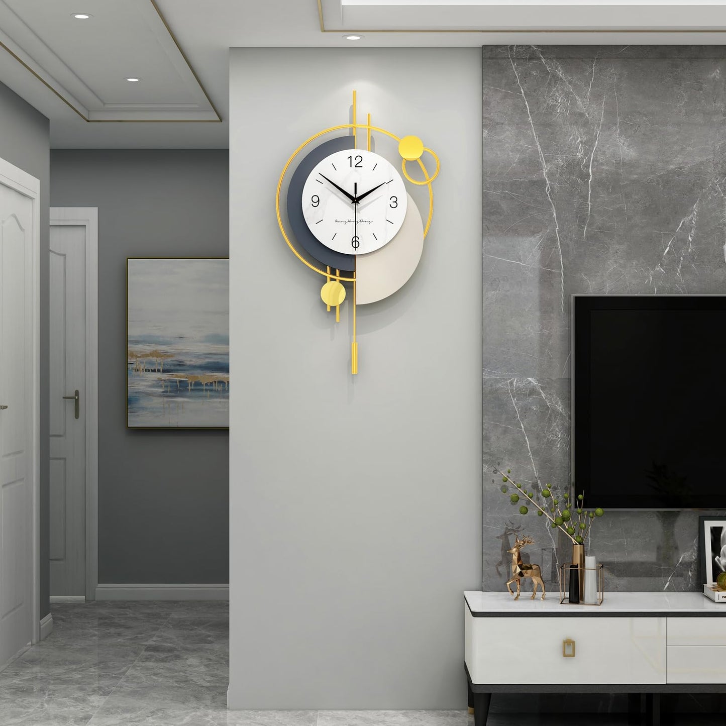 FLEBLE Decorative Wall Clock Silent Quality Quartz Wall Clock with Pendulum Battery Operated Large Clock for Living Room,Kitchen,Home,Bathroom,Bedroom Wall Decor,18x31 inches