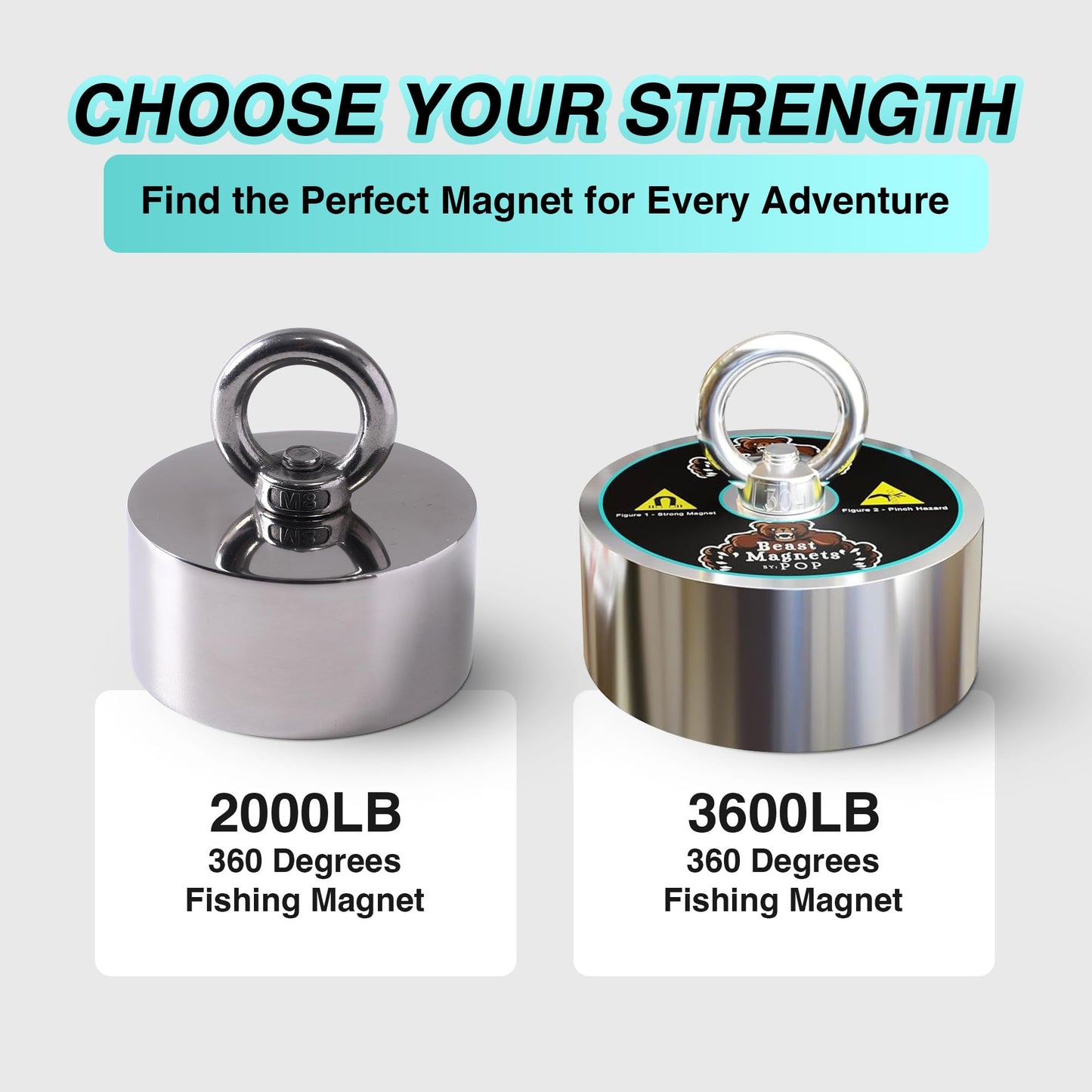 2000lb Strong 360 Degree Fishing Magnet for Magnetic Fishing, Strong Heavy Duty Neodymium N52 Magnets for Salvage Treasure Hunting in Rivers, Oceans and Lakes